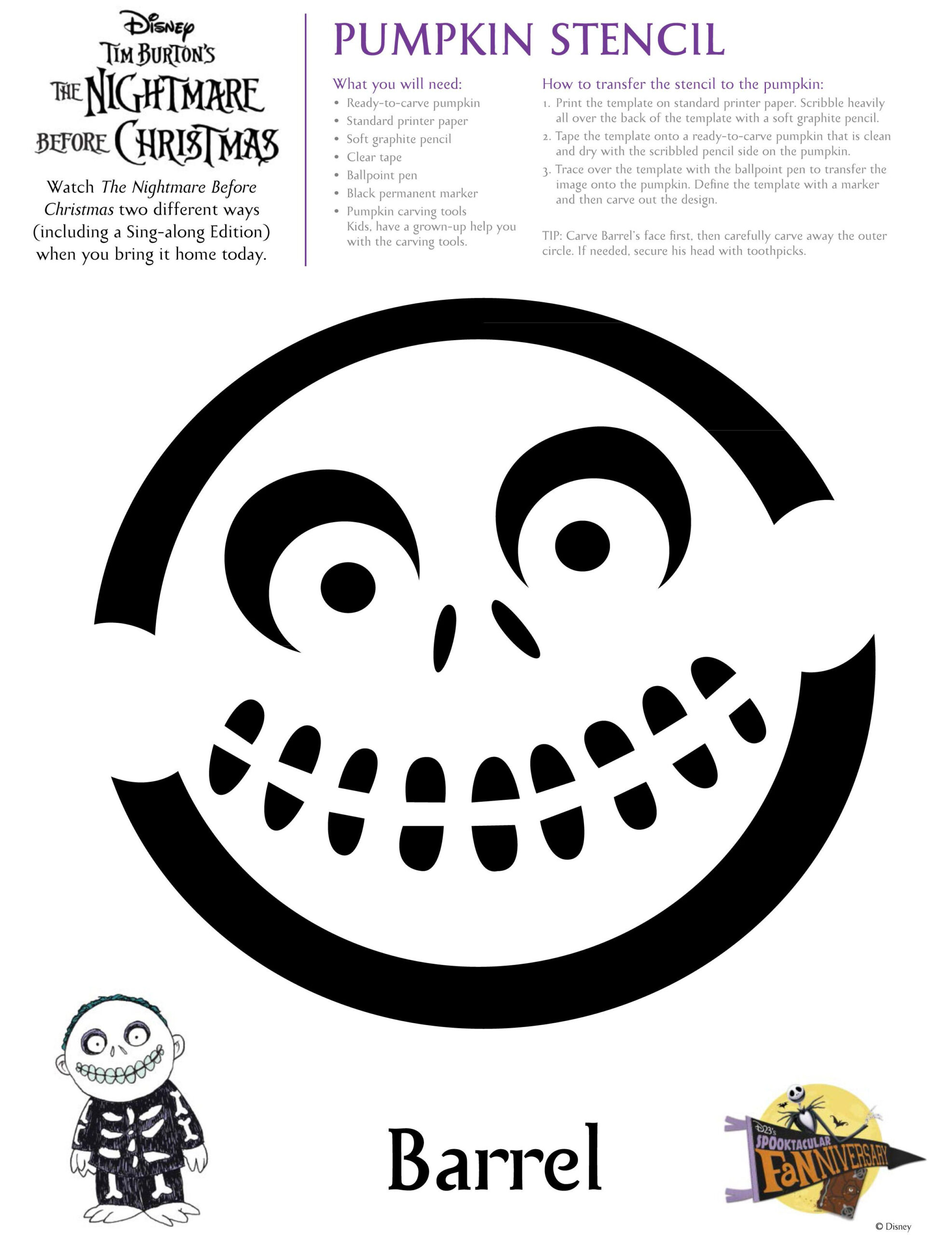 Pumpkin Stencil Nightmare Before Christmas in Printable Nightmare Before Christmas Pumpkin Carving Stencils