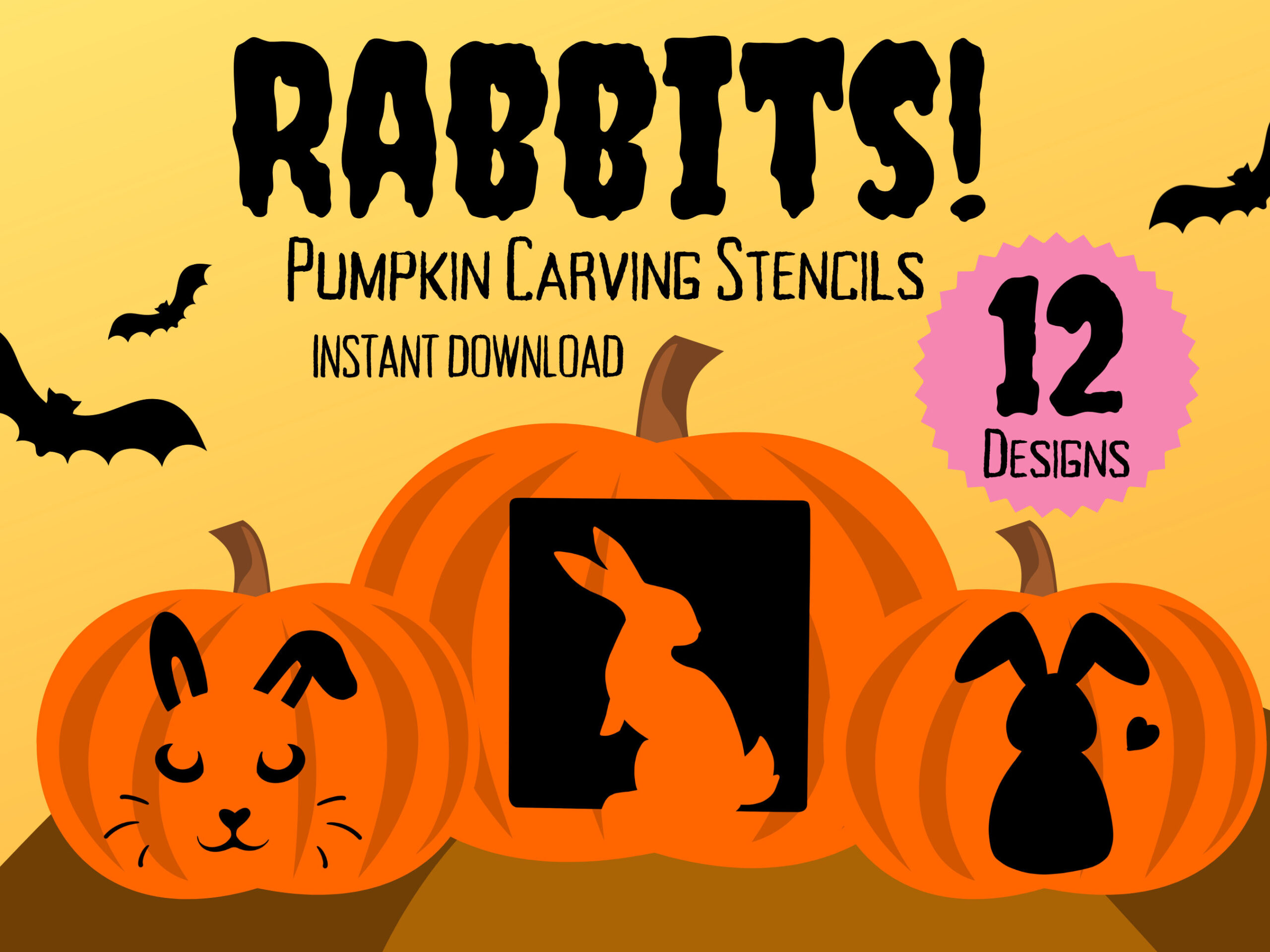 Rabbit Pumpkin Carving Stencils | 12 Unique Halloween Jack O in Printable Rabbit Pumpkin Stencil
