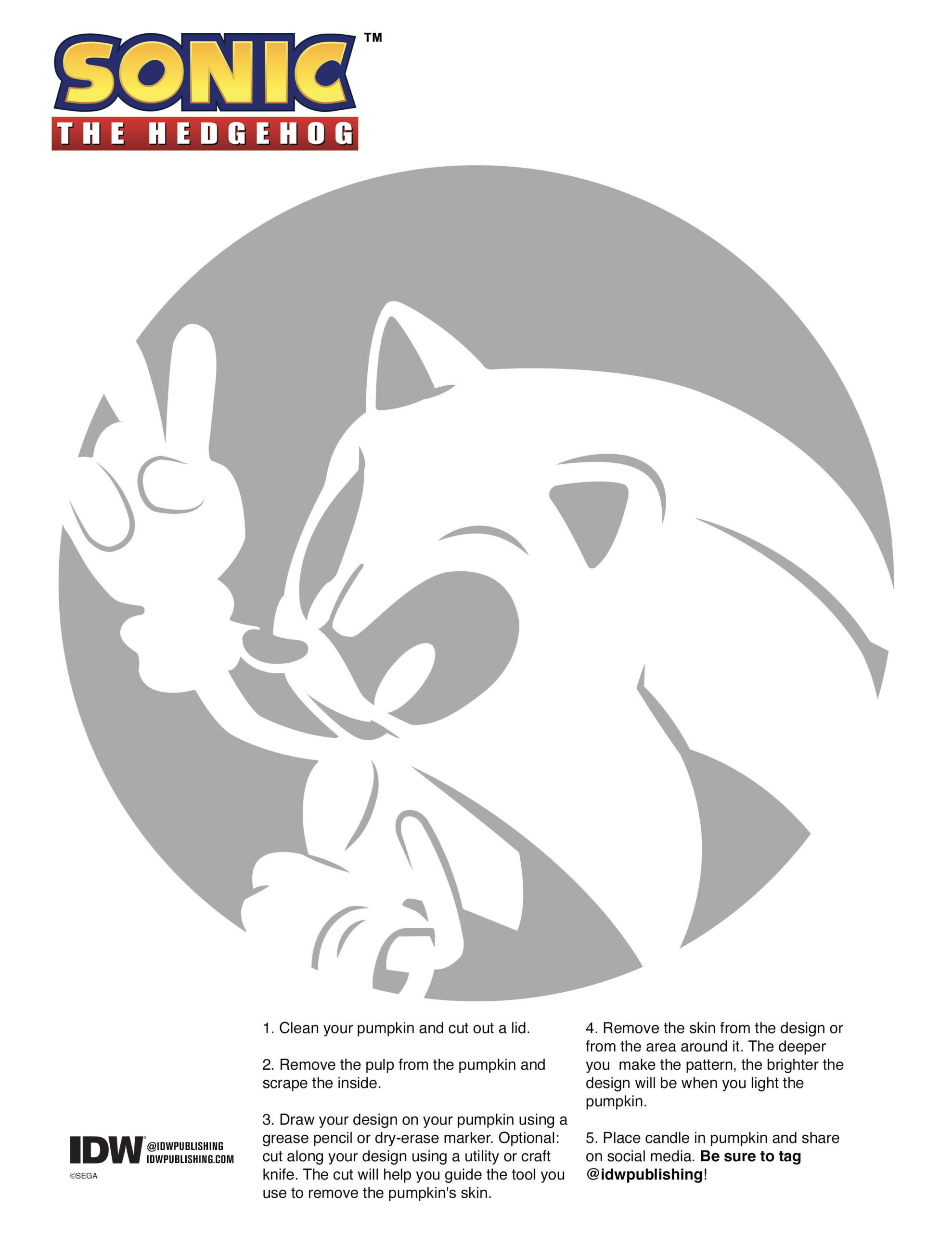 Sega: Sonic The Hedgehog (Free Pumpkin Stencil - Pumpkin Pattern with Printable Sonic Pumpkin Stencils