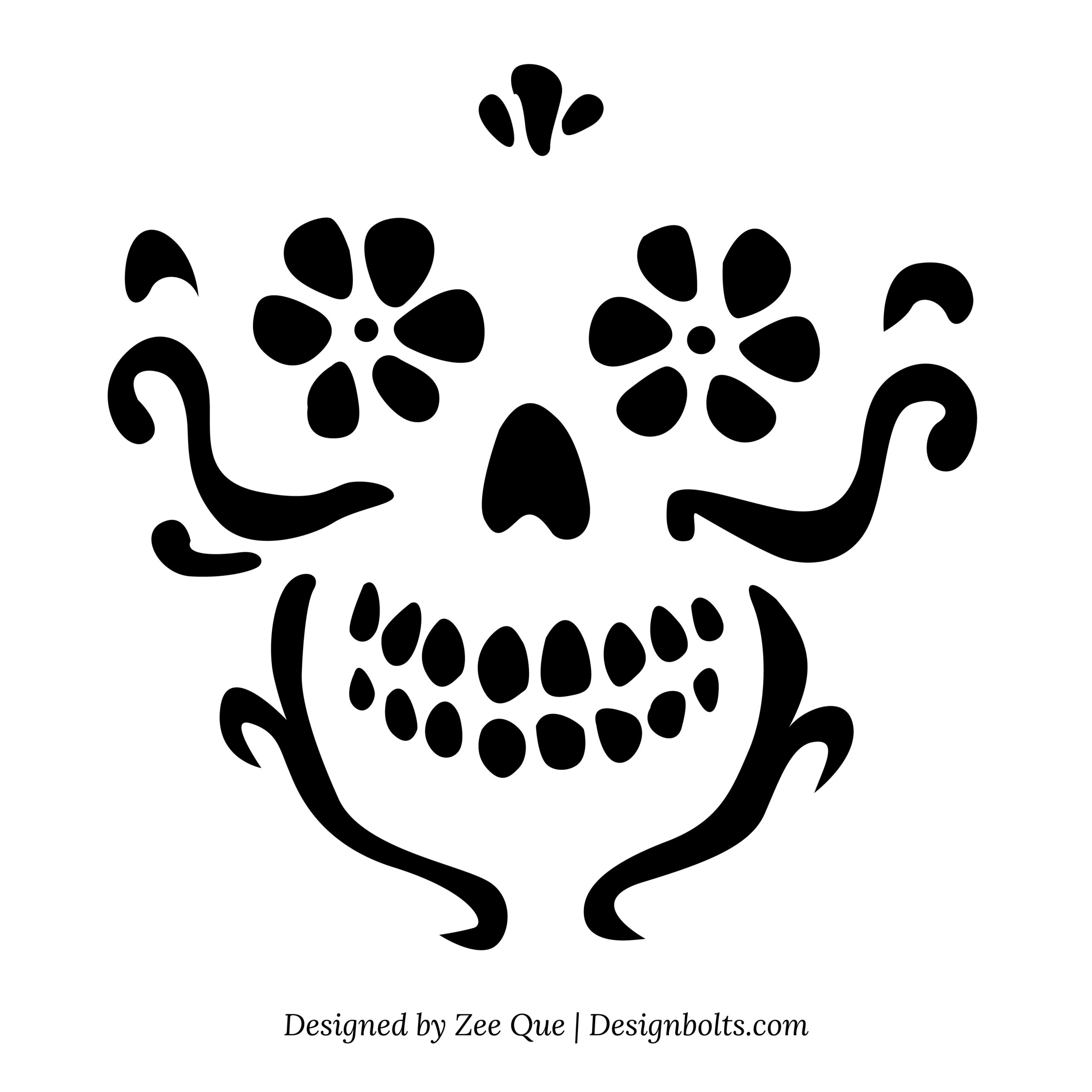 Skeleton / Sugar Skull (Free Pumpkin Stencil - Pumpkin Pattern for Easy Printable Sugar Skull Pumpkin Stencil
