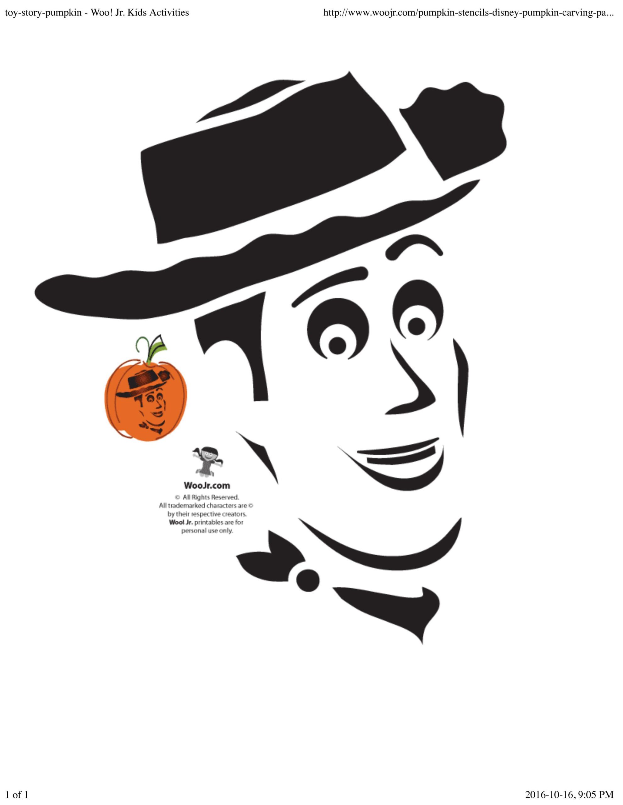 Toy Story: Woody (Pumpkin Stencil - Pumpkin Pattern - Pumpkin in Printable Toy Story Pumpkin Stencil