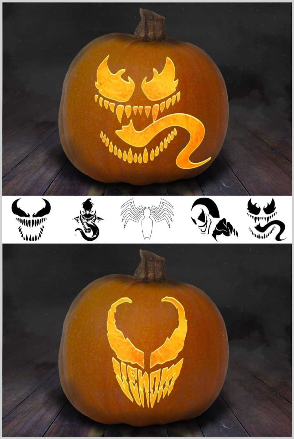 Venom Pumpkin Carving Stencils: 10 Printable Templates for Venom Pumpkin Stencils Printable