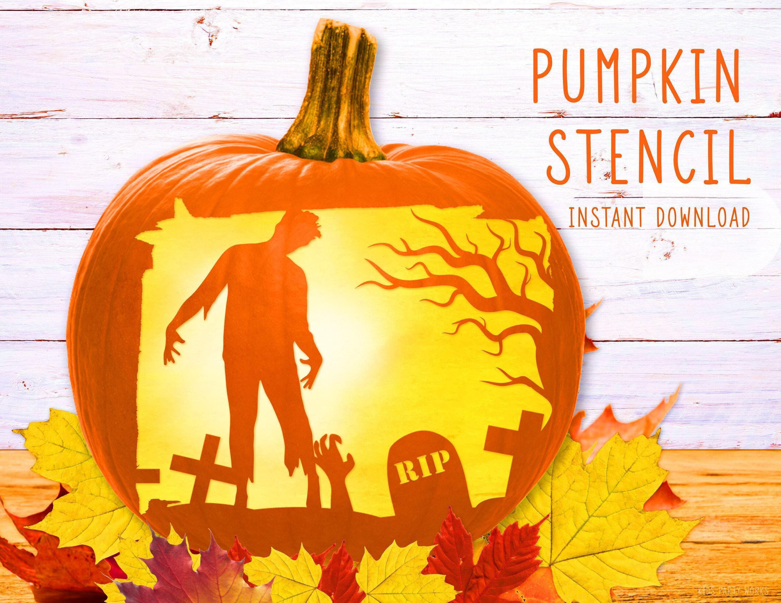 Zombie Pumpkin Stencil, Zombie Printable Stencil, Jack O' Lantern for Printable Zombie Pumpkin Stencils