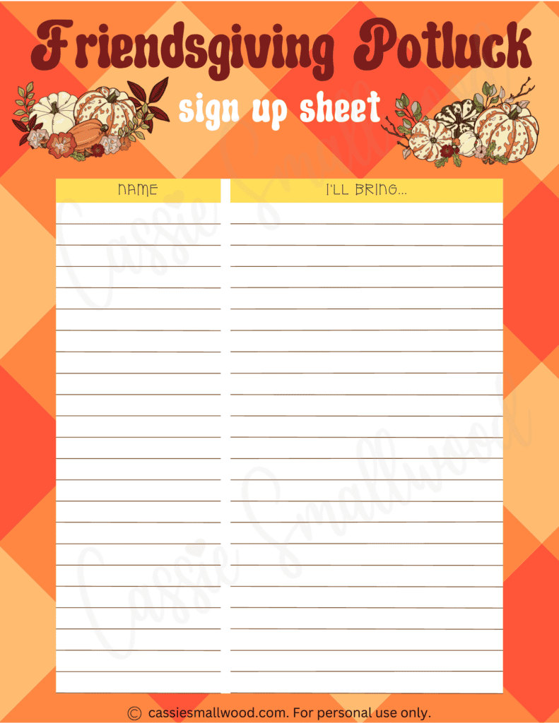 10 Cute Thanksgiving Potluck Sign Up Sheets - Cassie Smallwood for Thanksgiving Sign Up Sheet Free Printable