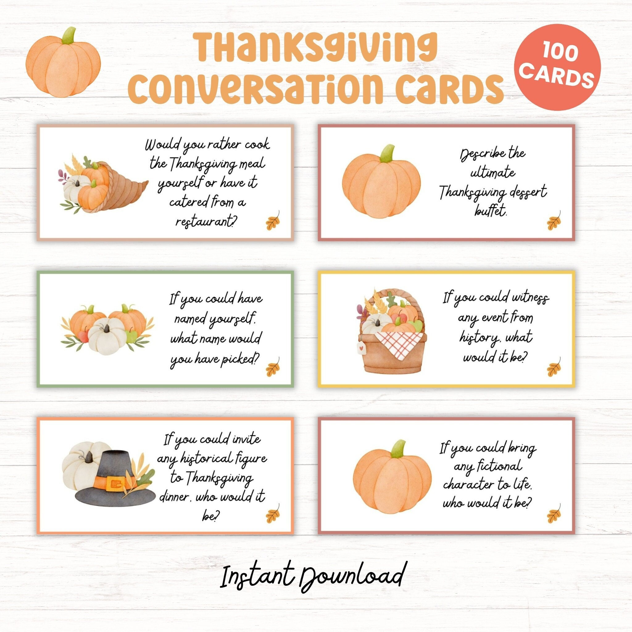 100 Thanksgiving Conversation Starter Cards, Printable | Family with regard to Printable Thanksgiving Conversation Starters
