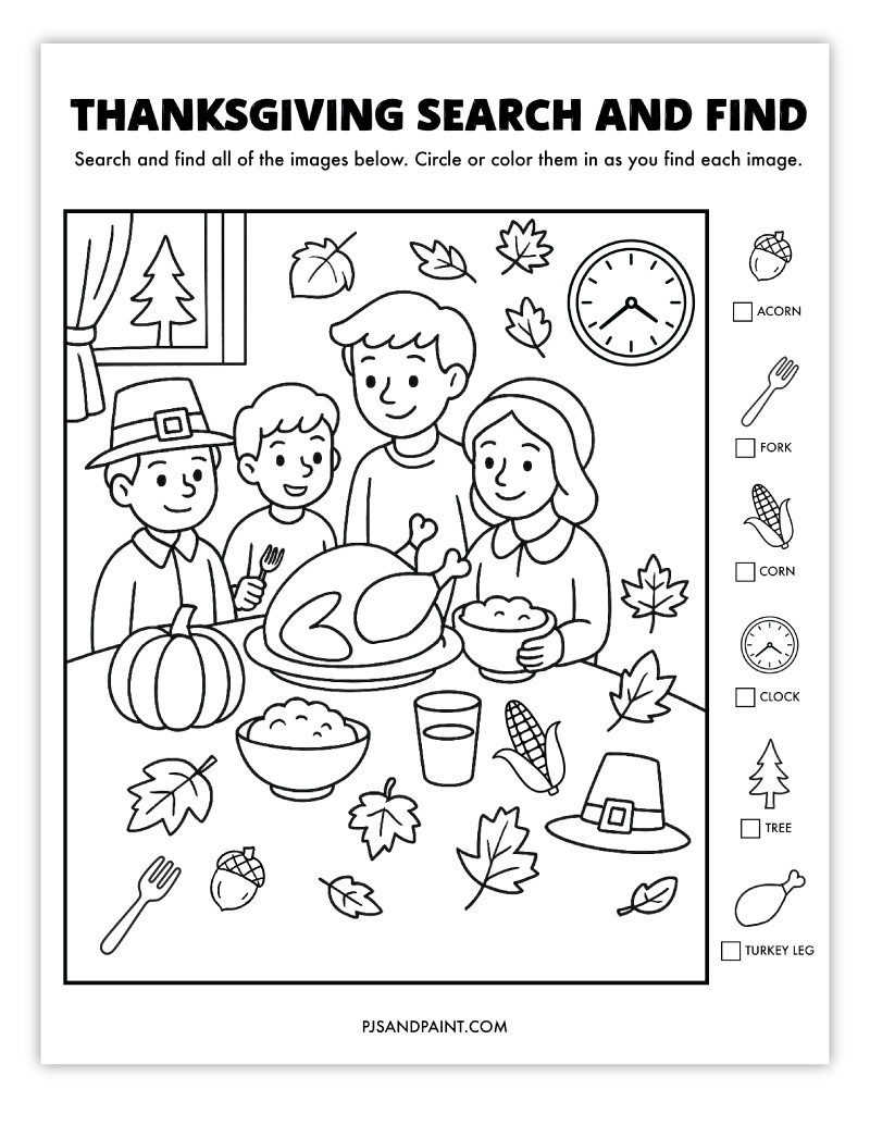 19 Free Printable Search And Find Activities - Pjs And Paint within Thanksgiving Look And Find Printable