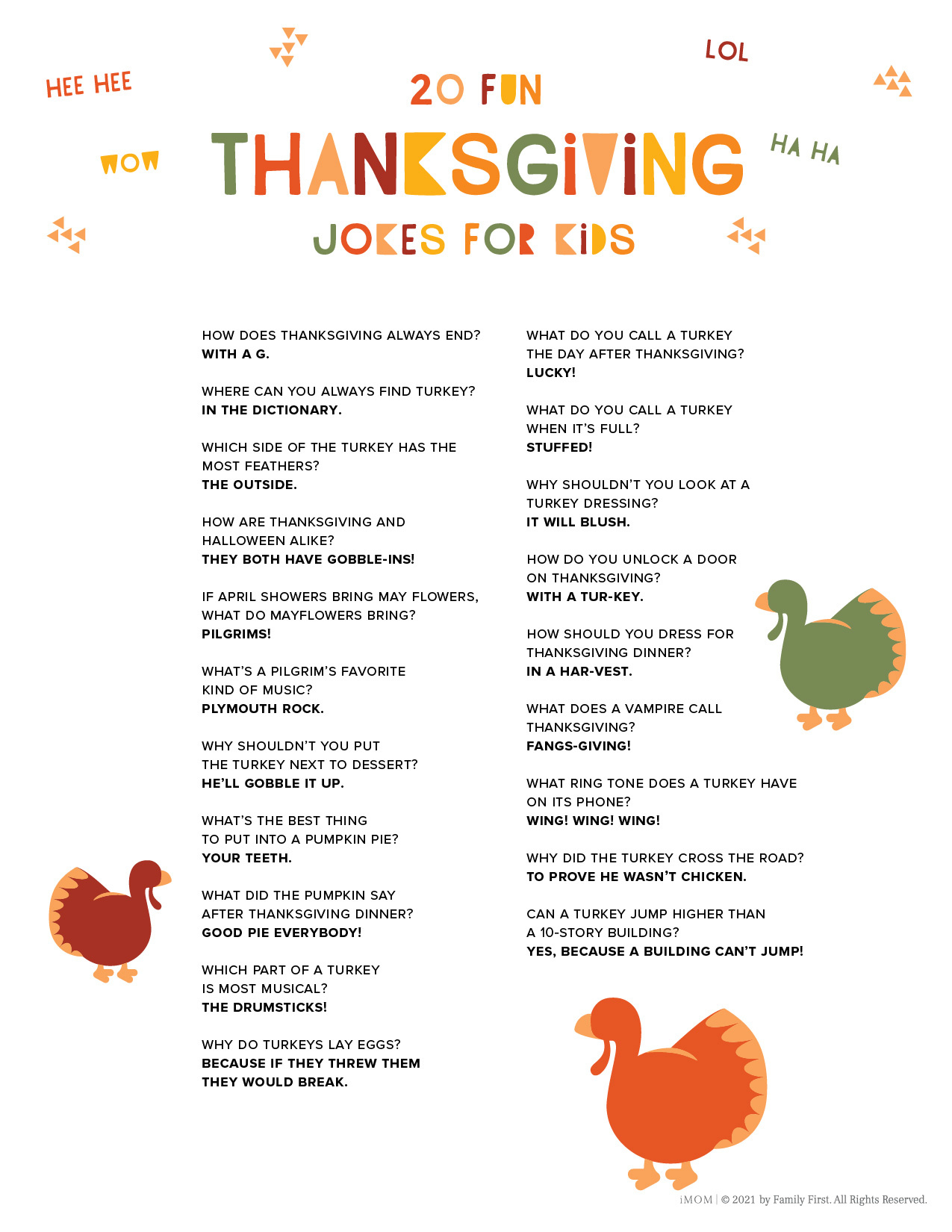 20 Fun Thanksgiving Jokes For Kids - Imom throughout Thanksgiving Jokes For Kids Printable