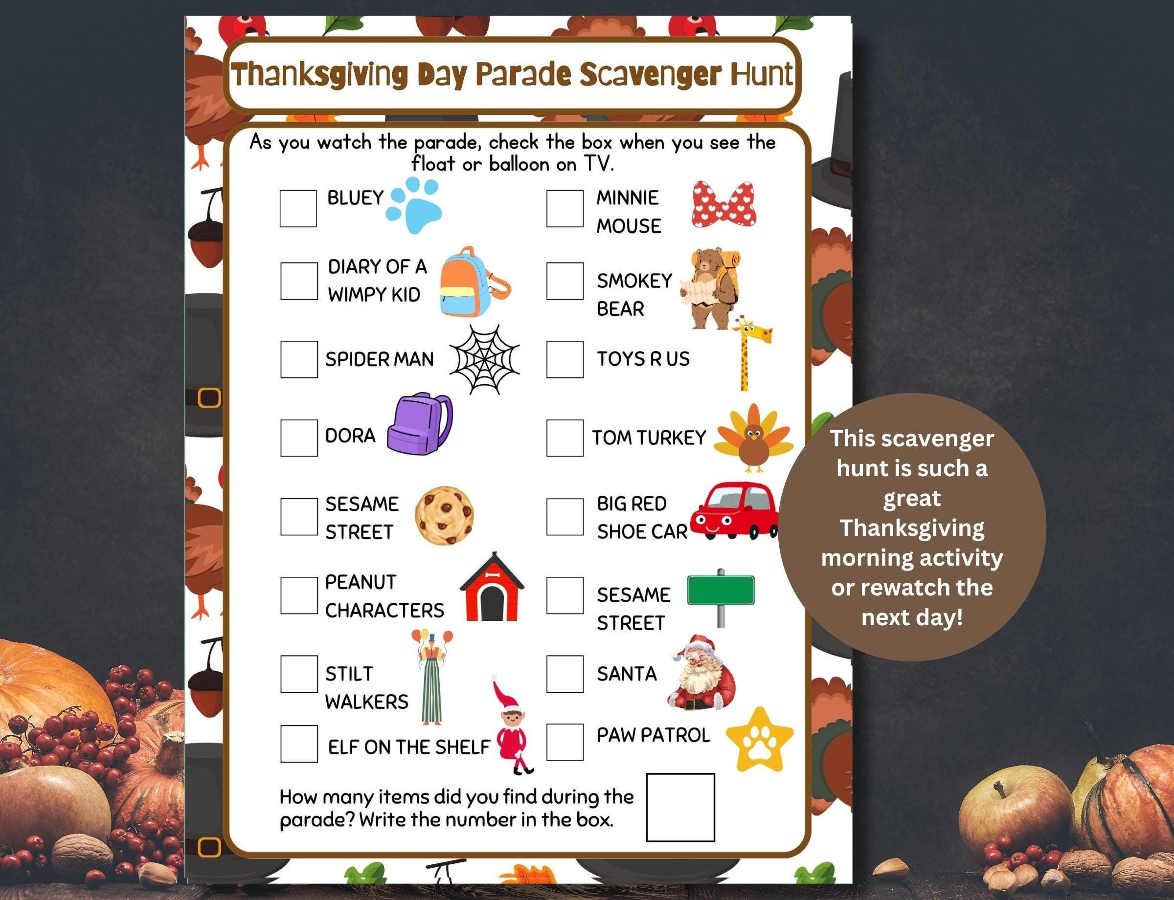 2025 Thanksgiving Day Parade Scavenger Hunt Instant Download with Thanksgiving Parade Scavenger Hunt 2025 Printable