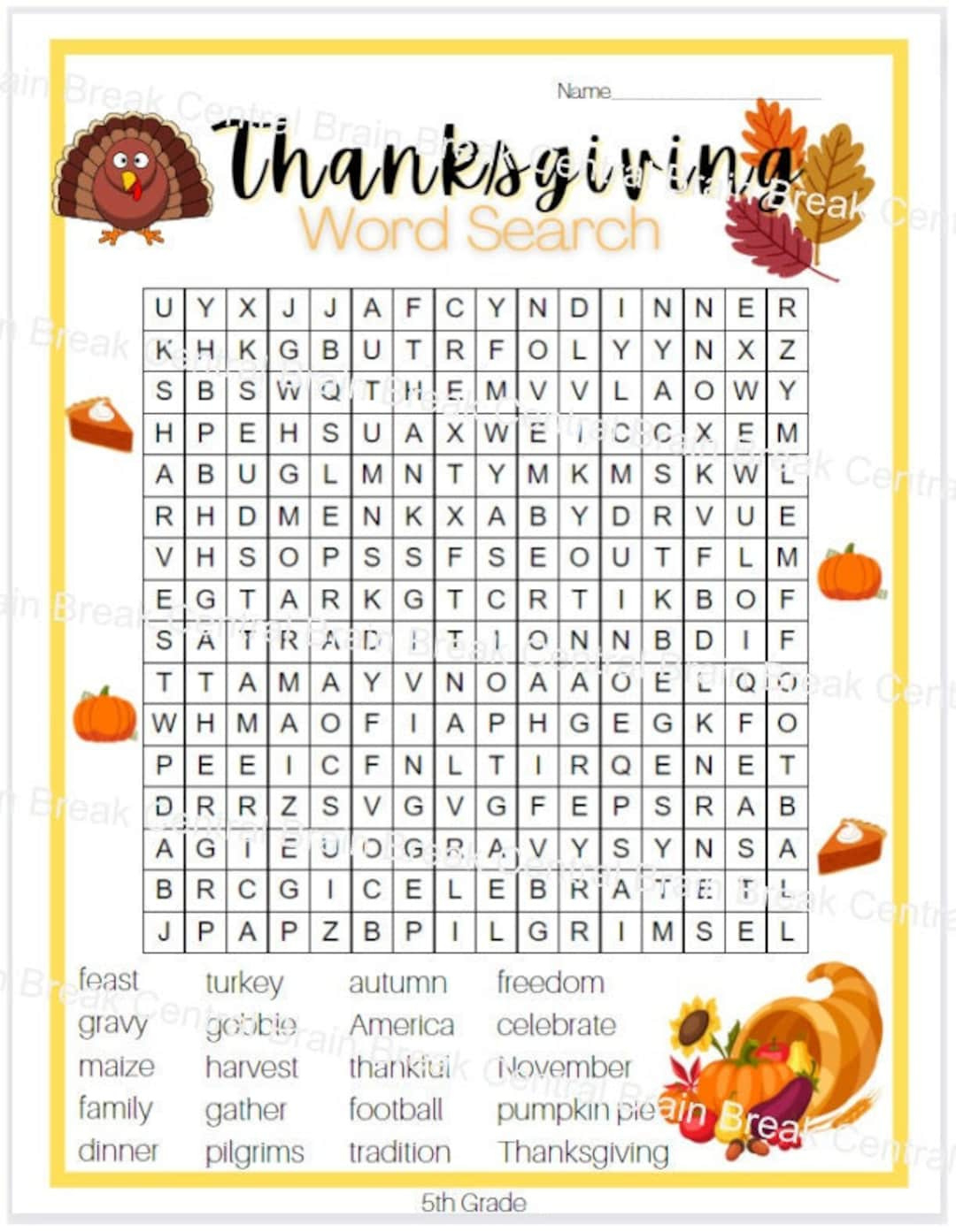 5Th Grade Thanksgiving Word Search With Answer Key, Printable inside Thanksgiving Worksheets 5th Grade