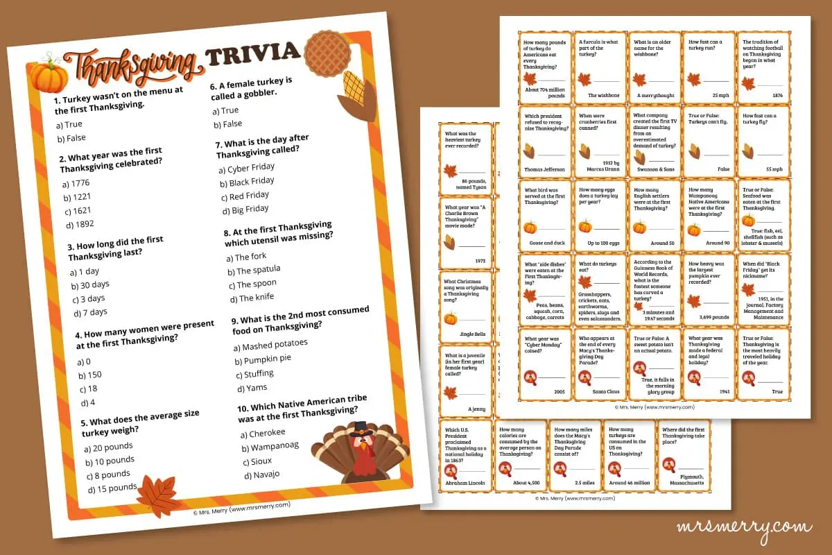 60 Thanksgiving Trivia Questions And Answers Printable | Mrs. Merry intended for Thanksgiving Day Quiz Printables