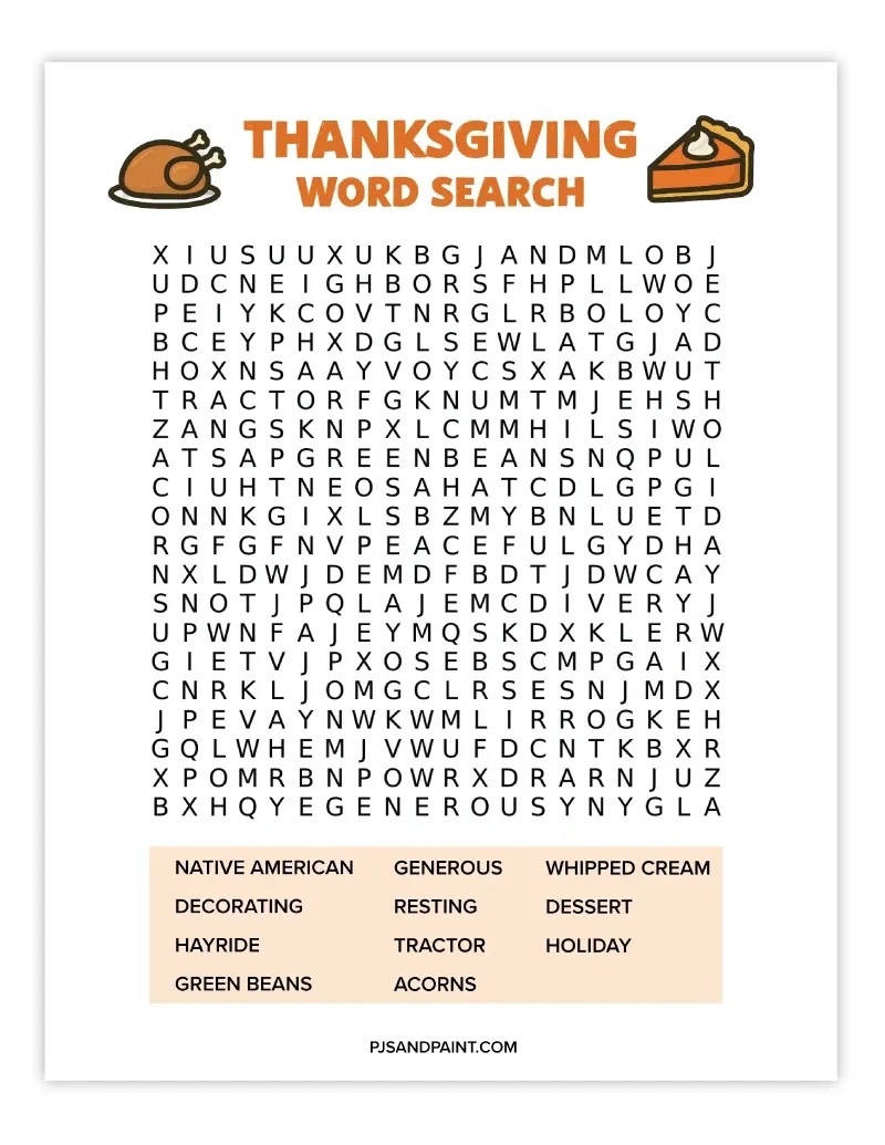 8 Free Printable Thanksgiving Word Searches - Pjs And Paint within Thanksgiving 2025 Word Search Printable