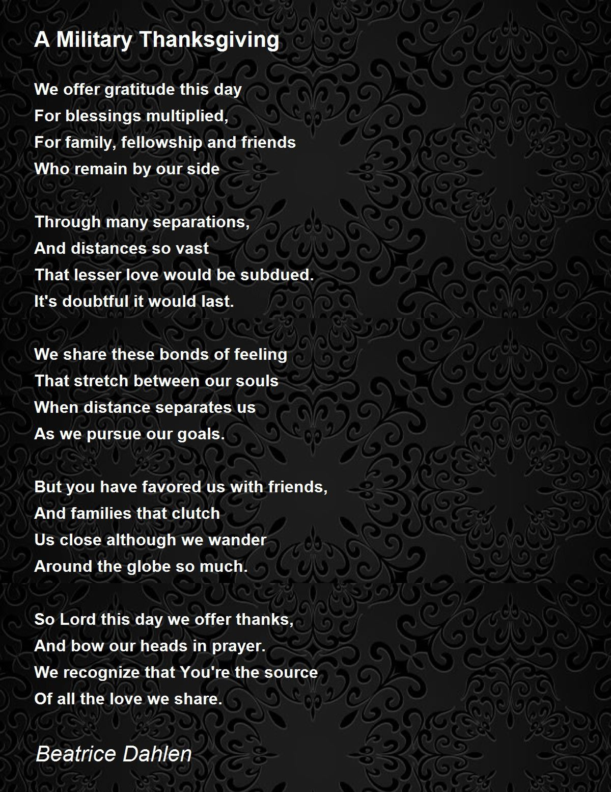 A Military Thanksgiving - A Military Thanksgiving Poemb. V. Dahlen within Soldiers Thanksgiving Poem