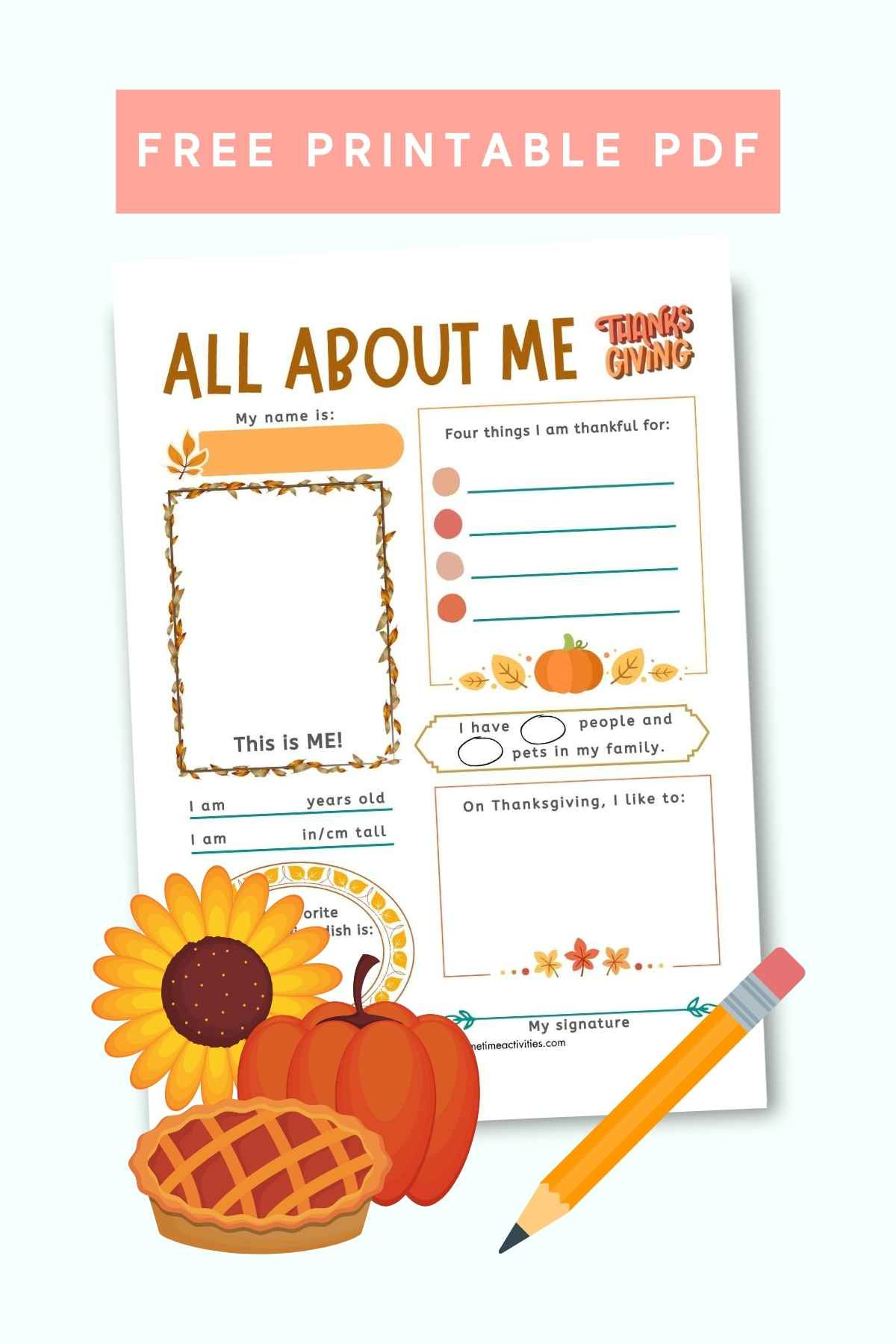 All About Me - Thanksgiving Printable Worksheet pertaining to Thanksgiving Main Idea Worksheets