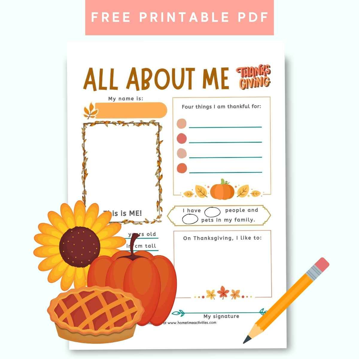 All About Me - Thanksgiving Printable Worksheet pertaining to Thanksgiving Worksheet Free