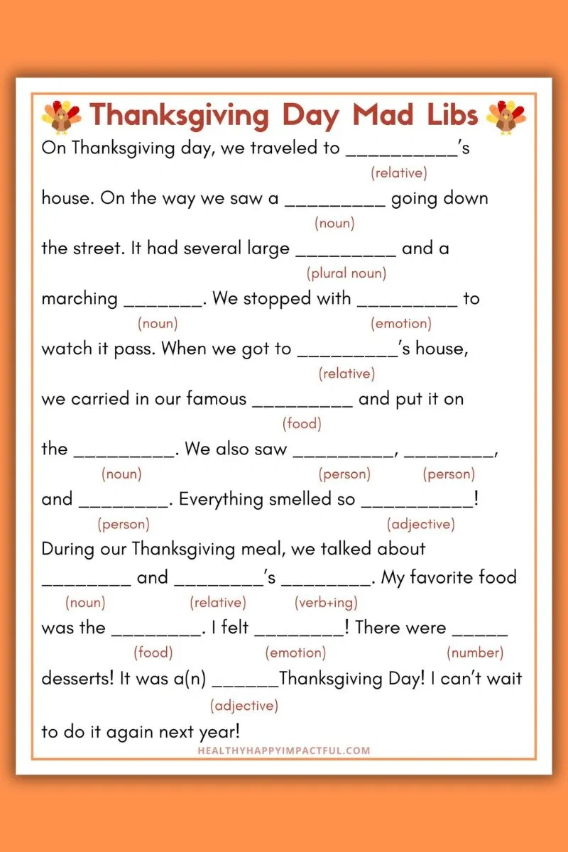 Best Thanksgiving Mad Libs Free Printable (Use It This Year!) with regard to Thanksgiving Mad Libs Free Printable