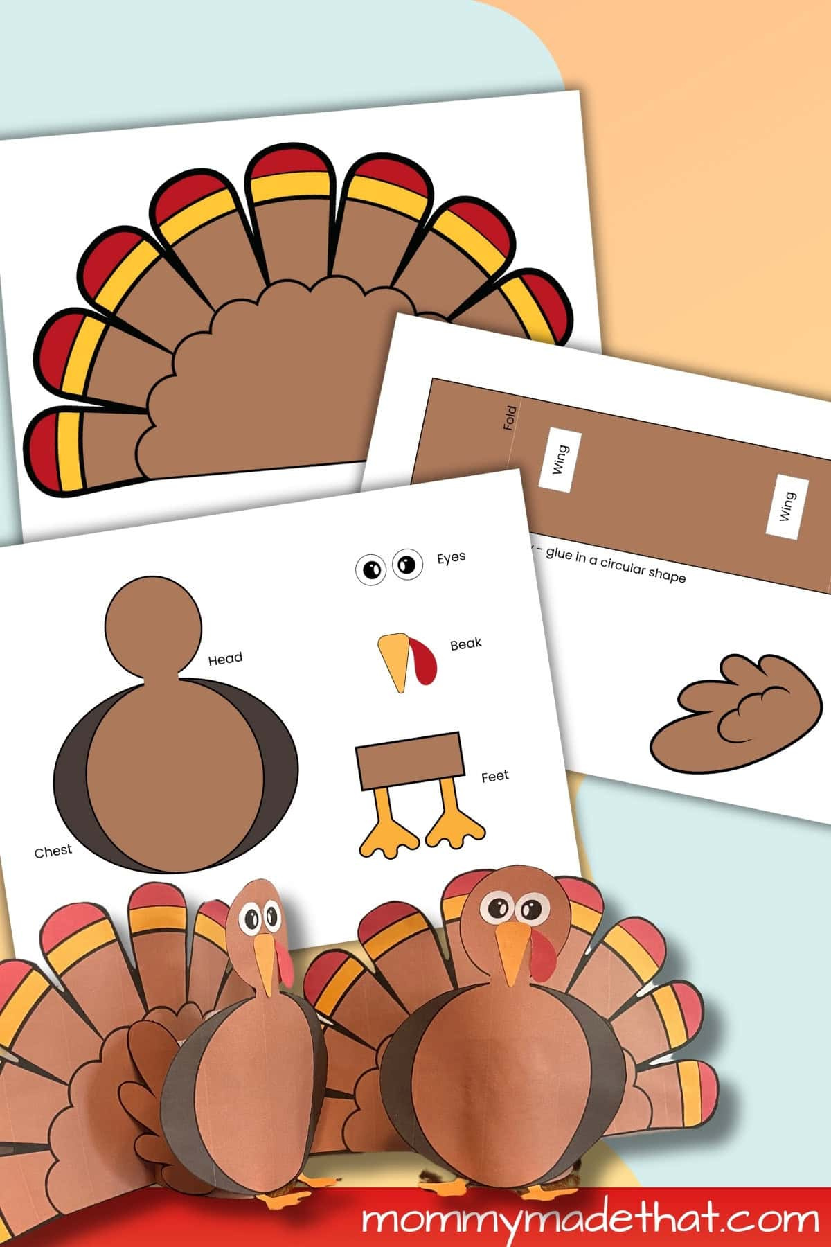 Build A 3D Turkey (Free Cut Out Printable) with regard to Printable Thanksgiving Paper Crafts