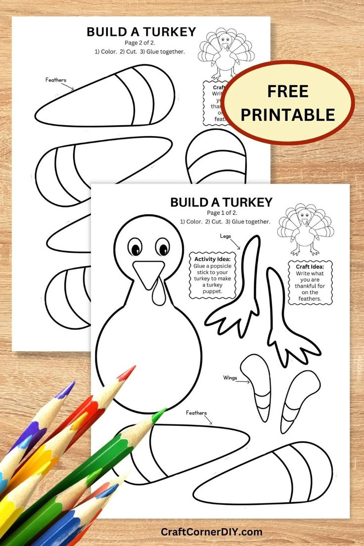 Build A Turkey Craft: Free Printable | Craft Corner Diy intended for Build A Turkey Free Printable