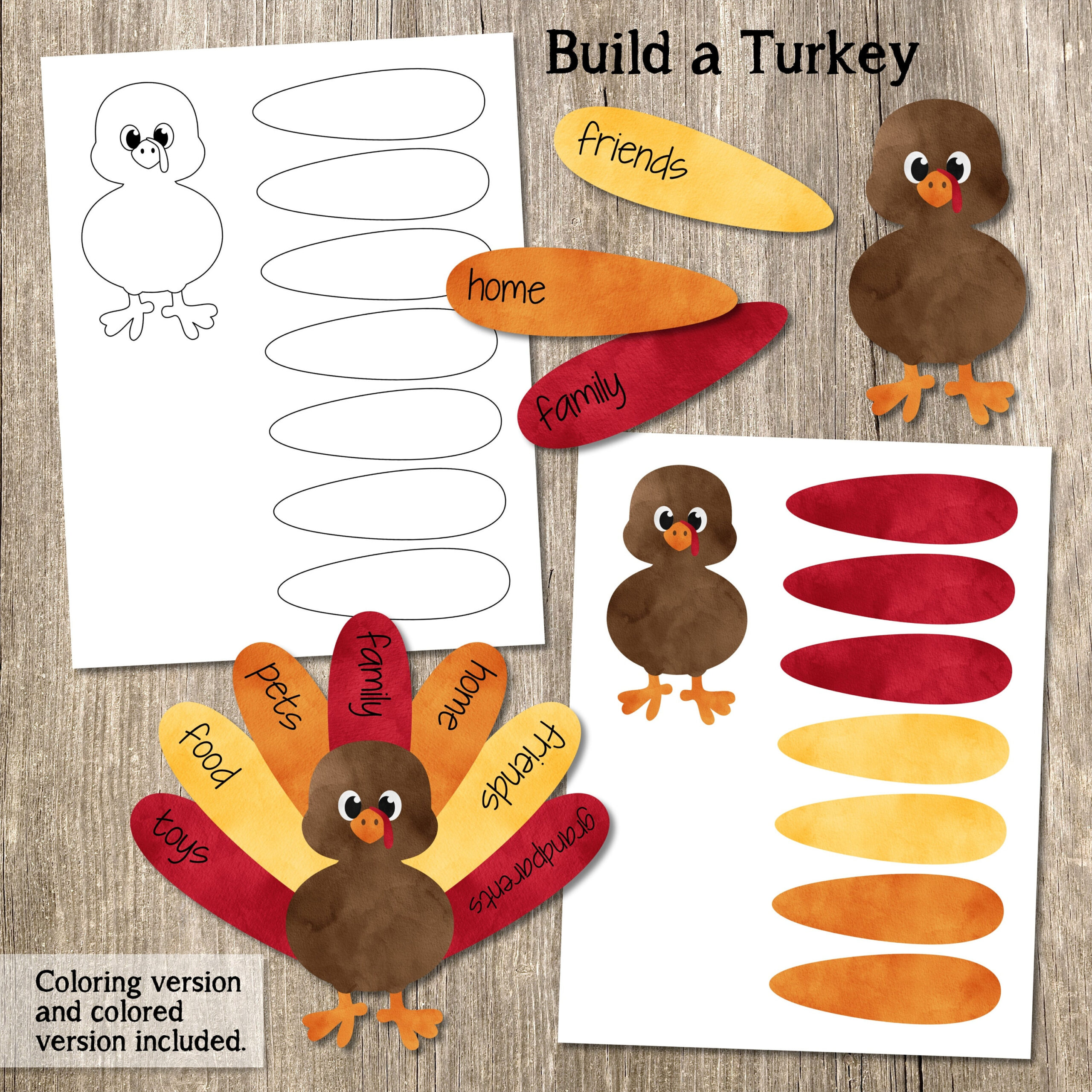 Build A Turkey Kid&amp;#039;S Craft, Printable Thanksgiving Craft, Printable Turkey  Craft, Thanksgiving Printable, Thanksgiving Activity, Printable with regard to Thanksgiving Crafts For Kids Easy Printable