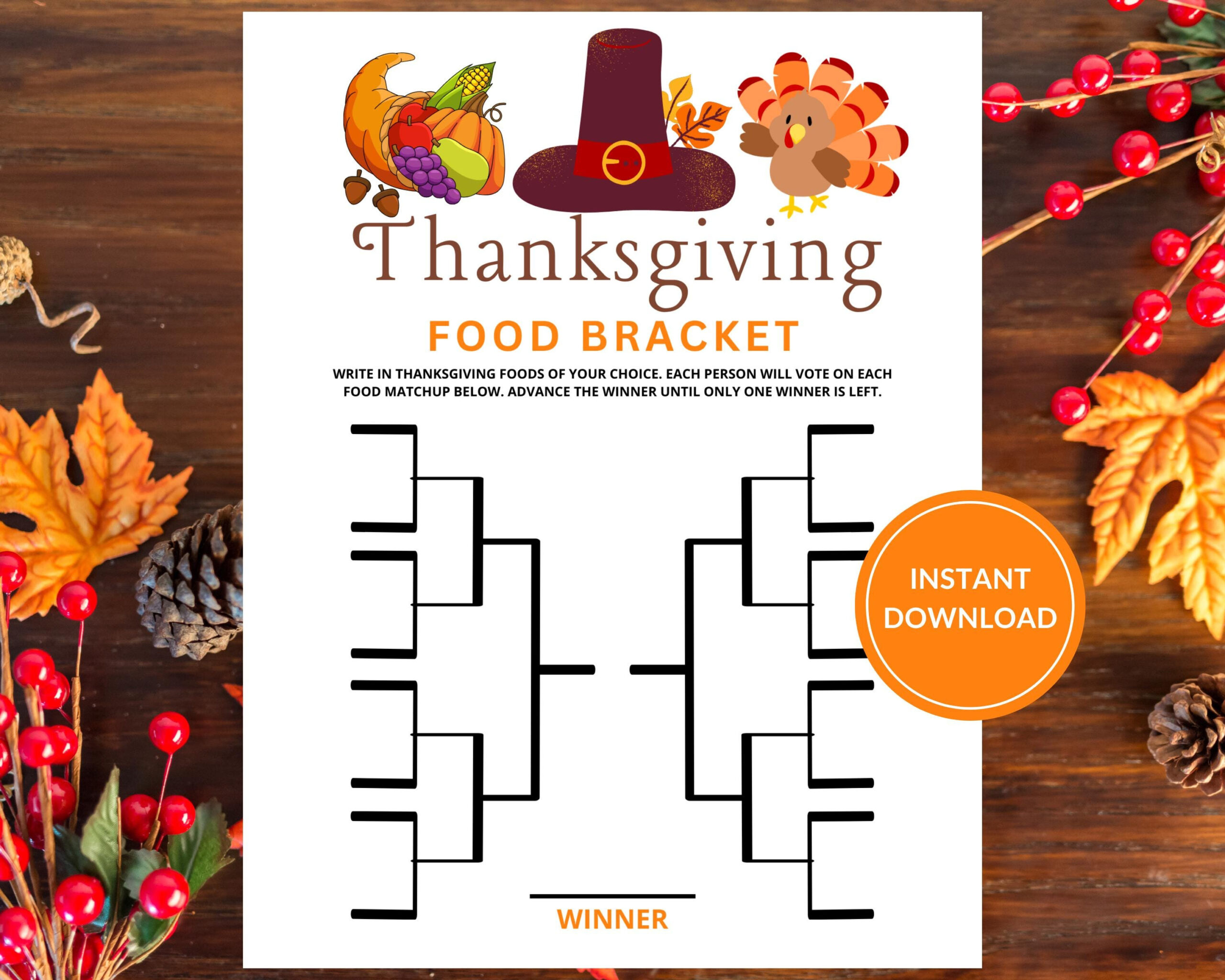 Buy Thanksgiving Food Bracket Game: Printable Table Quiz (Digital in Thanksgiving Food Bracket Printable