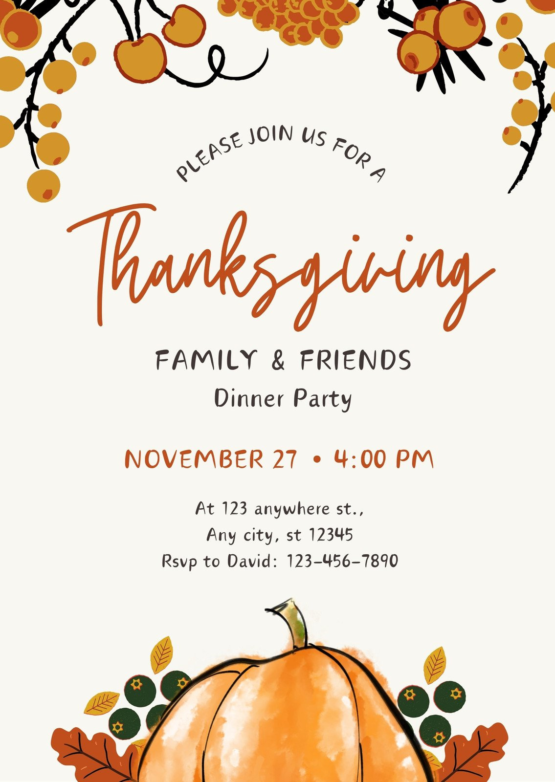 Design And Print Portrait Thanksgiving Invitations | Canva pertaining to Printable Thanksgiving Party Invitations