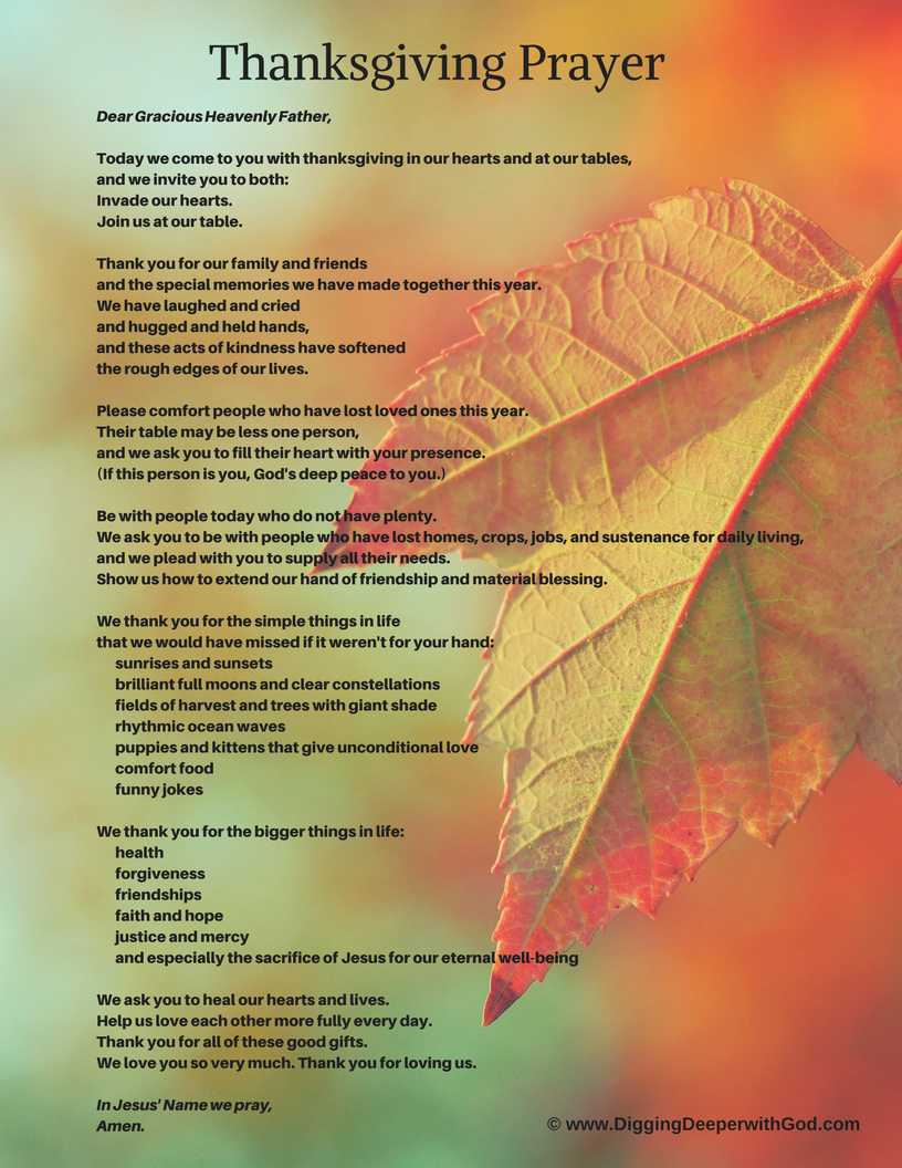 Digging Deeper With God Thanksgiving Prayer Printable inside Printable Thanksgiving Devotions