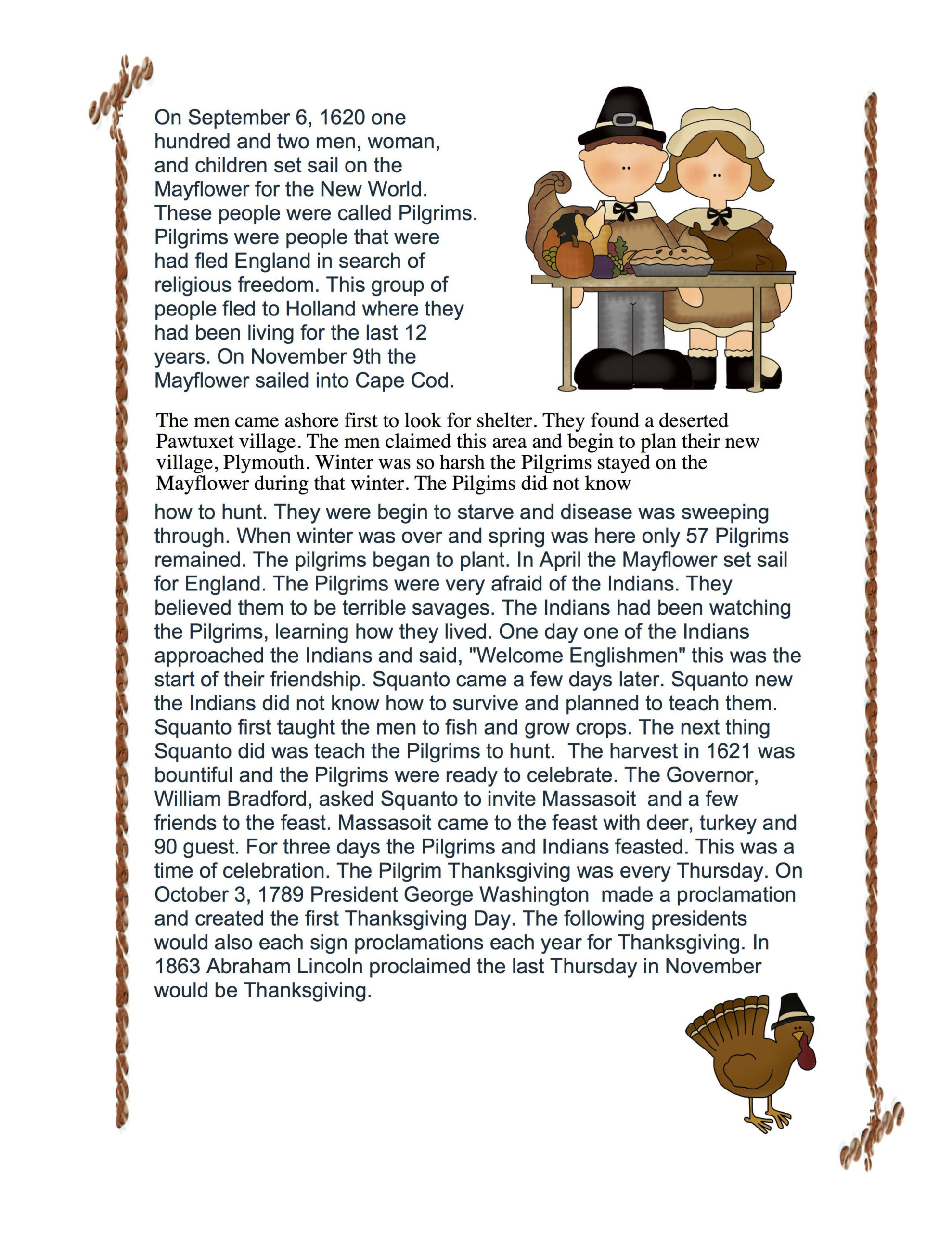 Discover 27 Thanksgiving And Thanksgiving Reading Comprehension in Thanksgiving Story For Kids Printable