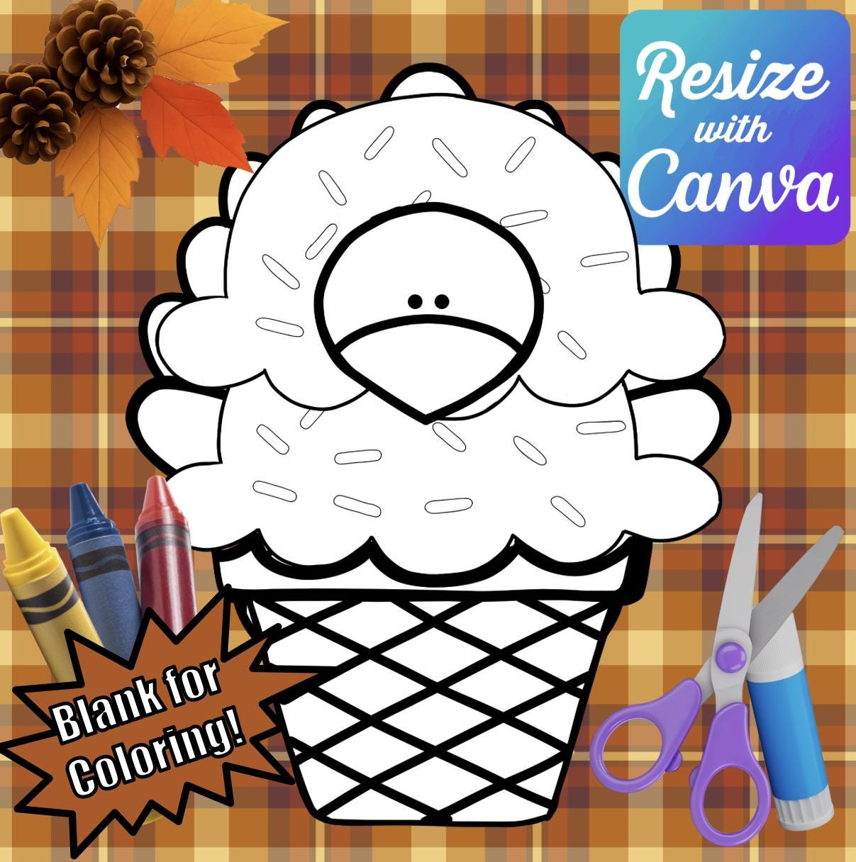 Disguise A Turkey- Blank Ice Cream Disguise Template-Resizable! - Etsy throughout Turkey in Disguise Ice Cream Cone