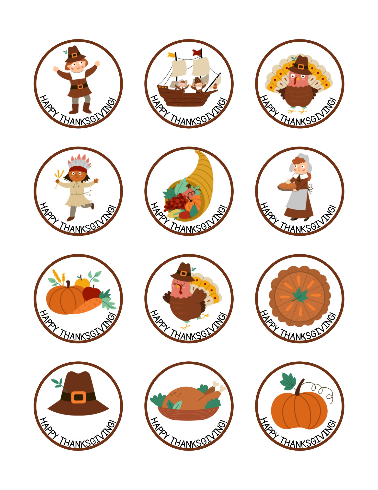Druckbare Thanksgiving Cupcake Toppers Pdf Für Partys, Schule regarding Printable Thanksgiving Cupcake Toppers