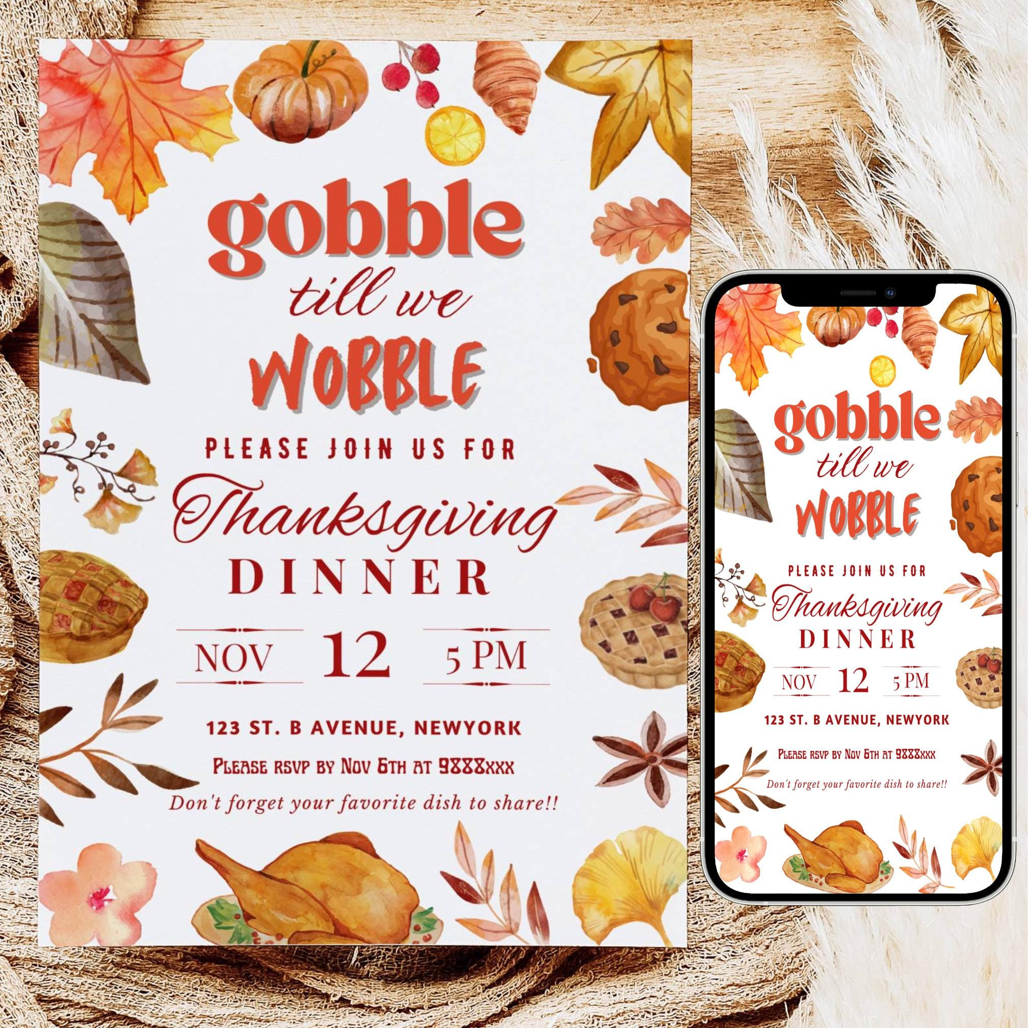 Editable Gobble Till We Wobble Thanksgiving Invitation Template with regard to Thanksgiving Dinner Invite Poem