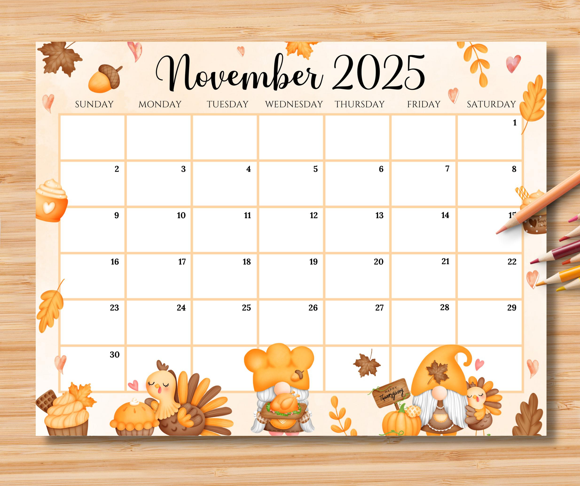 Editable November 2025 Calendar, Happy Thanksgiving With Cute within Thanksgiving 2025 Calendar Printable