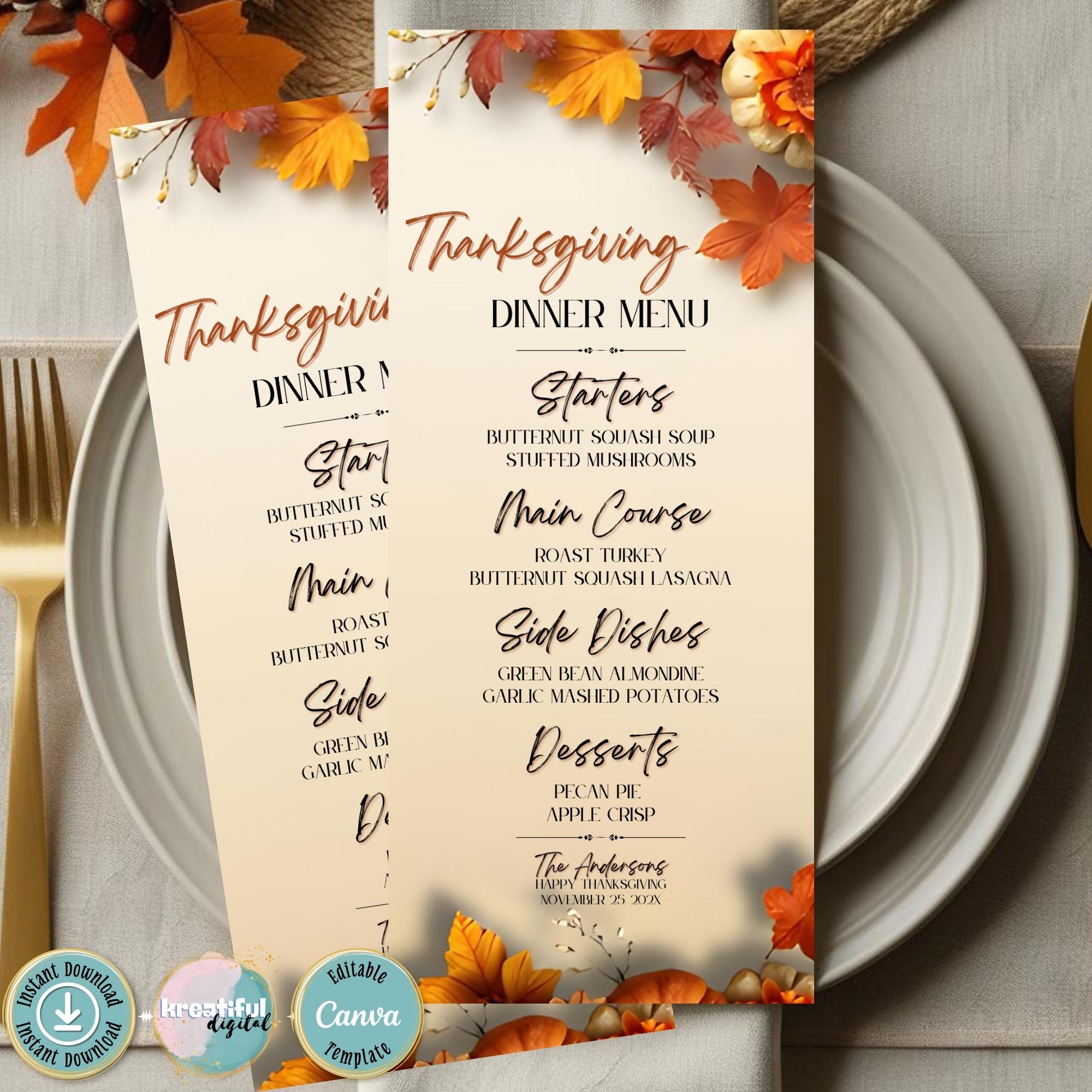 Editable Thanksgiving Dinner Menu, Printable Thanksgiving with regard to Thanksgiving Menu Template Editable