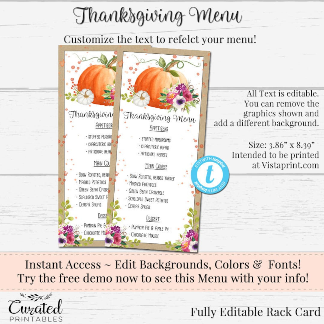 Editable Thanksgiving Menu, Thanksgiving Menu, Printable Menu, Diy inside Thanksgiving Menu Template Kids