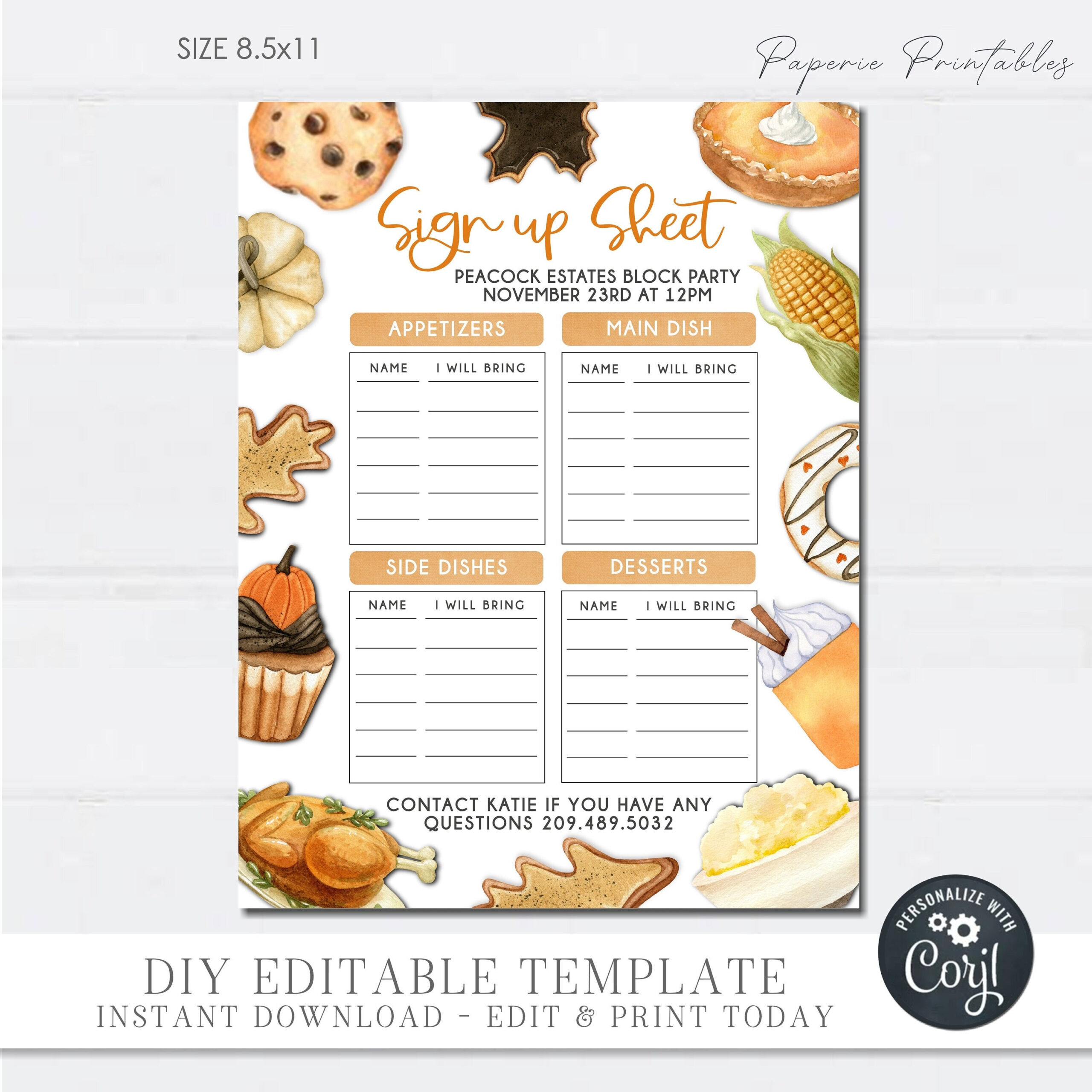 Editable Thanksgiving Potluck Sign Up Sheet (Diy Corjl Template with Thanksgiving Menu Template Template Lab