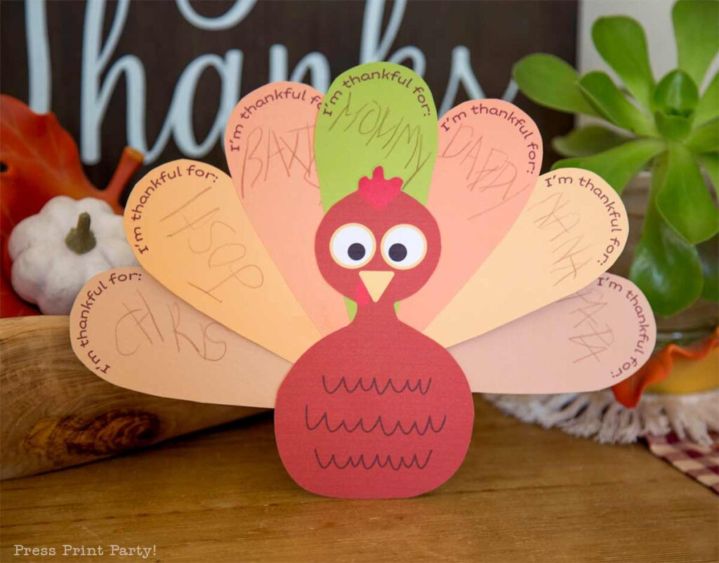 🦃 Free Cute Thankful Turkey Printable Craft Template For Kids in Thanksgiving Paper Crafts Printable