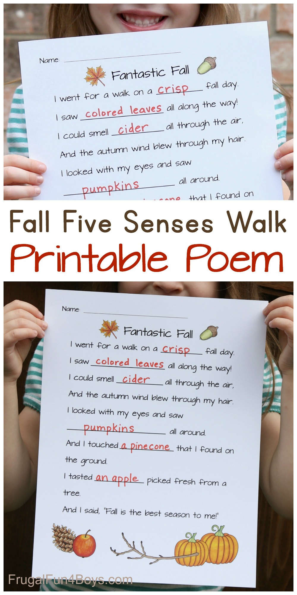 Fall Five Senses Walk Fill-In-The-Blanks Poem - Frugal Fun For intended for Thanksgiving Sensory Poem
