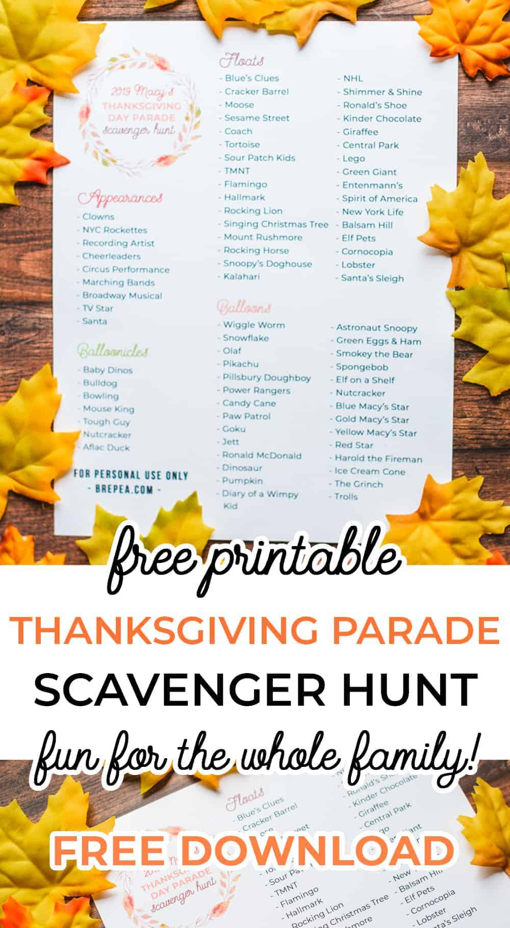 Family Thanksgiving Idea: Macy&amp;#039;S Thanksgiving Day Parade Scavenger intended for Thanksgiving Parade Scavenger Hunt 2025 Printable