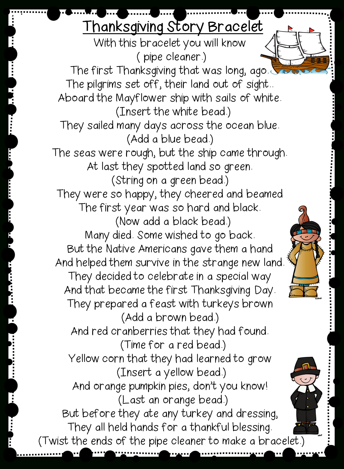 First Grade Wow: Retelling Thanksgiving inside Thanksgiving Bracelet Poem