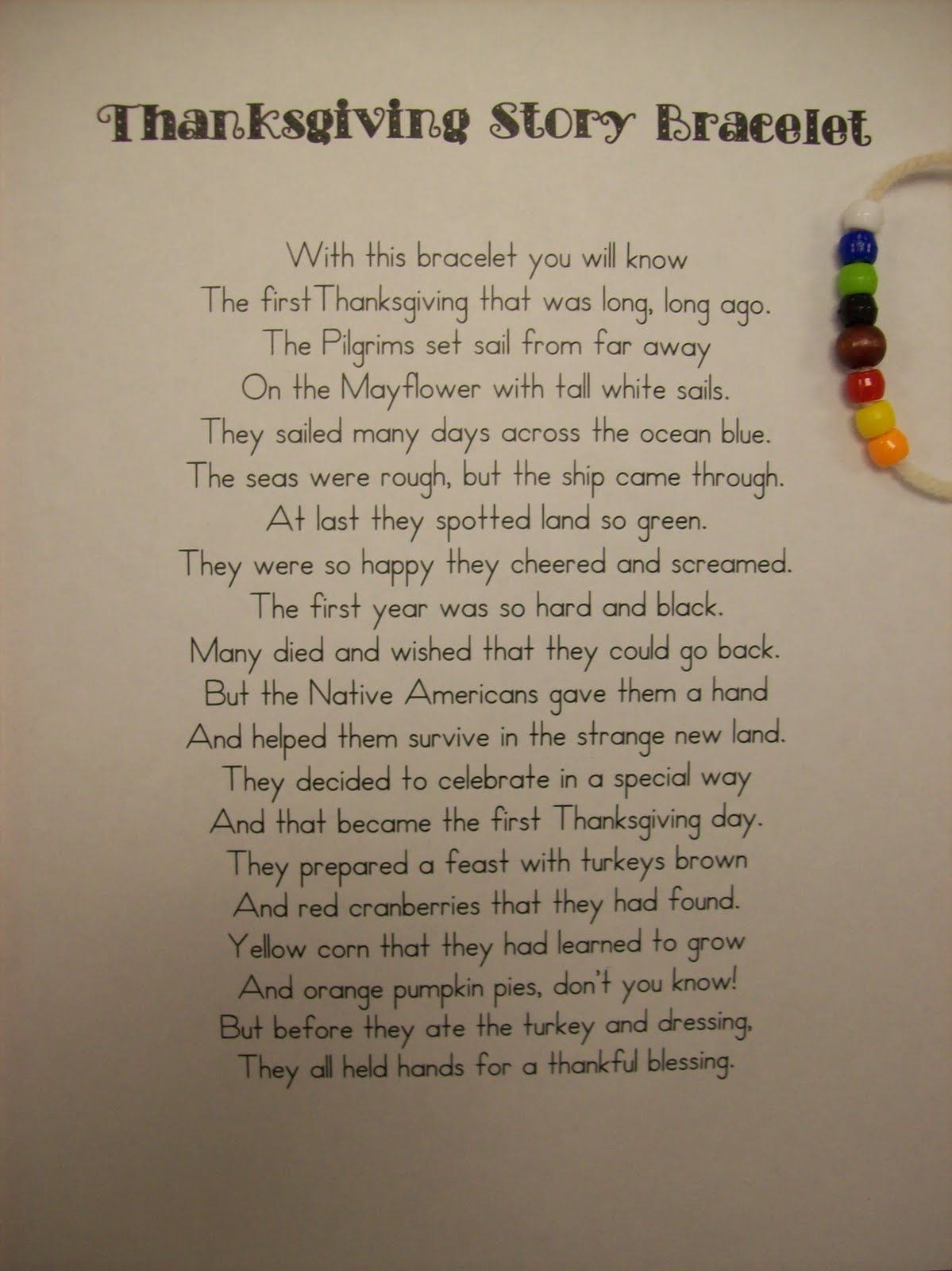 First Graderat Last! in Printable Thanksgiving Bracelet Poem