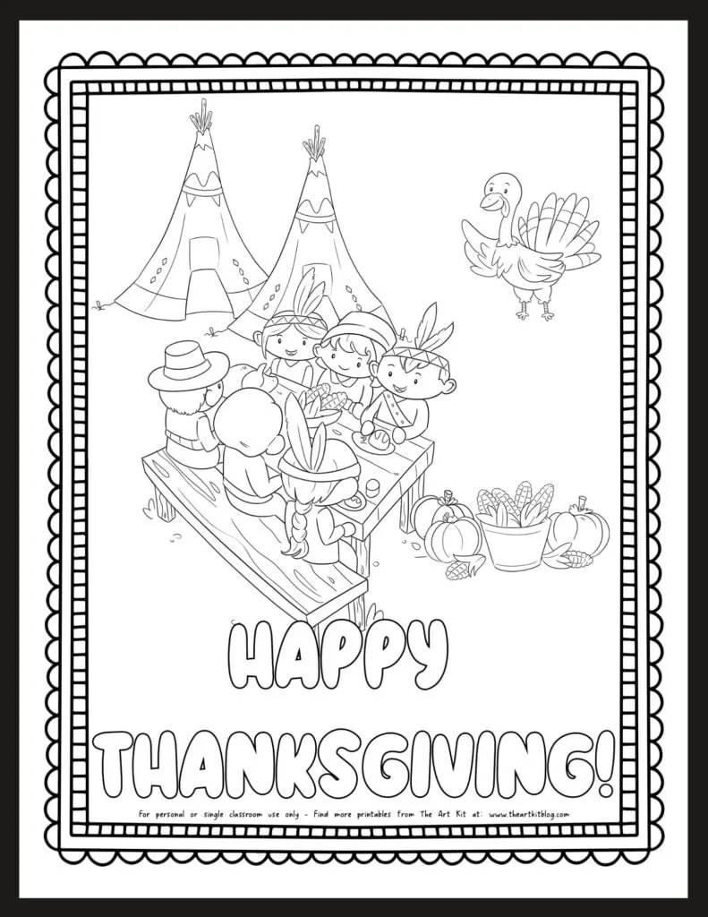 First Thanksgiving Meal Coloring Page Free Printable - The Art Kit for Printable First Thanksgiving Coloring Pages