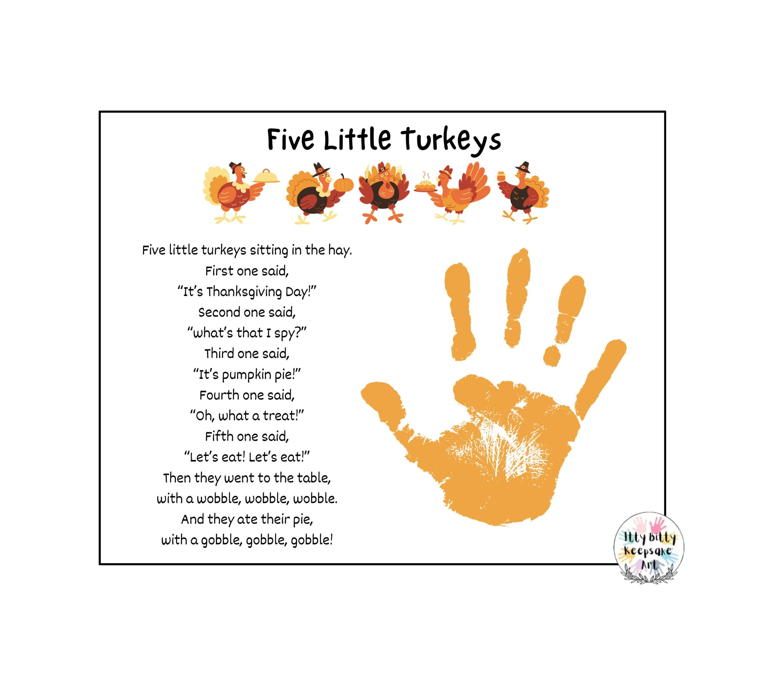 Five Little Turkeys Handprint Template / Diy Fall Turkey Handprint within 5 Little Turkeys Printable