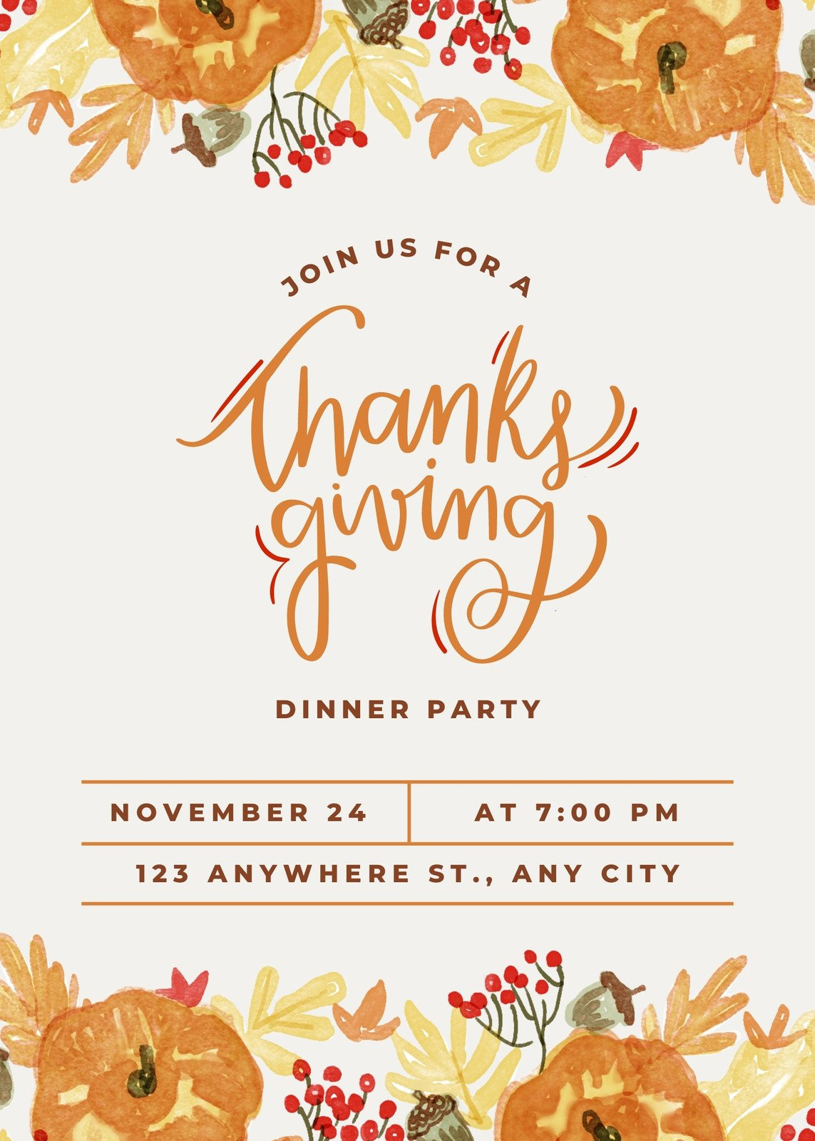 Free Custom Printable Thanksgiving Invitation Templates | Canva inside Printable Thanksgiving Invitation Template