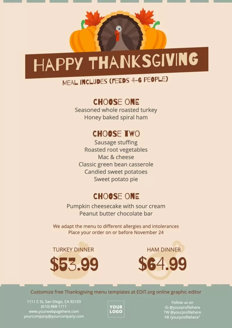 Free Custom Thanksgiving Menu Templates throughout Thanksgiving Menu Template Royalty Free