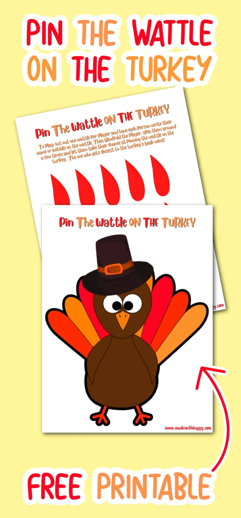 Free Pin The Wattle On The Turkey Printable Thanksgiving Game with regard to Pin the Tail On the Turkey Game Printable