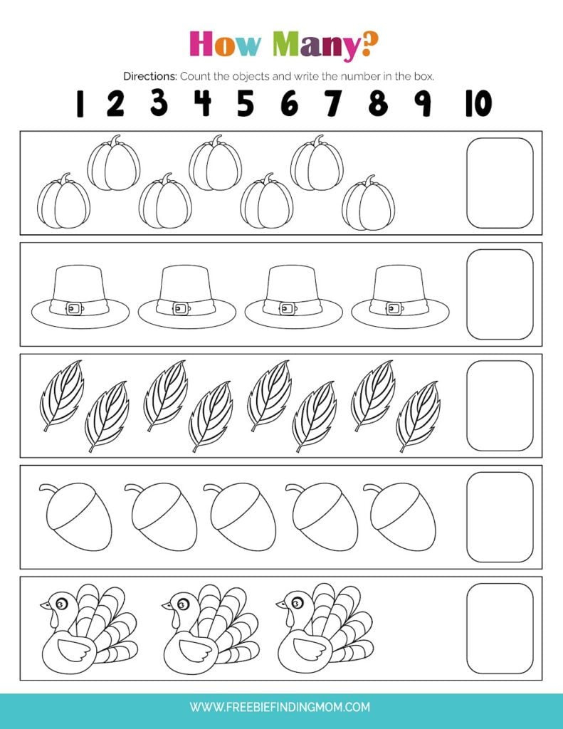 Free Preschool Printable Worksheets: Thanksgiving Math intended for Thanksgiving Math Worksheets Kindergarten Free