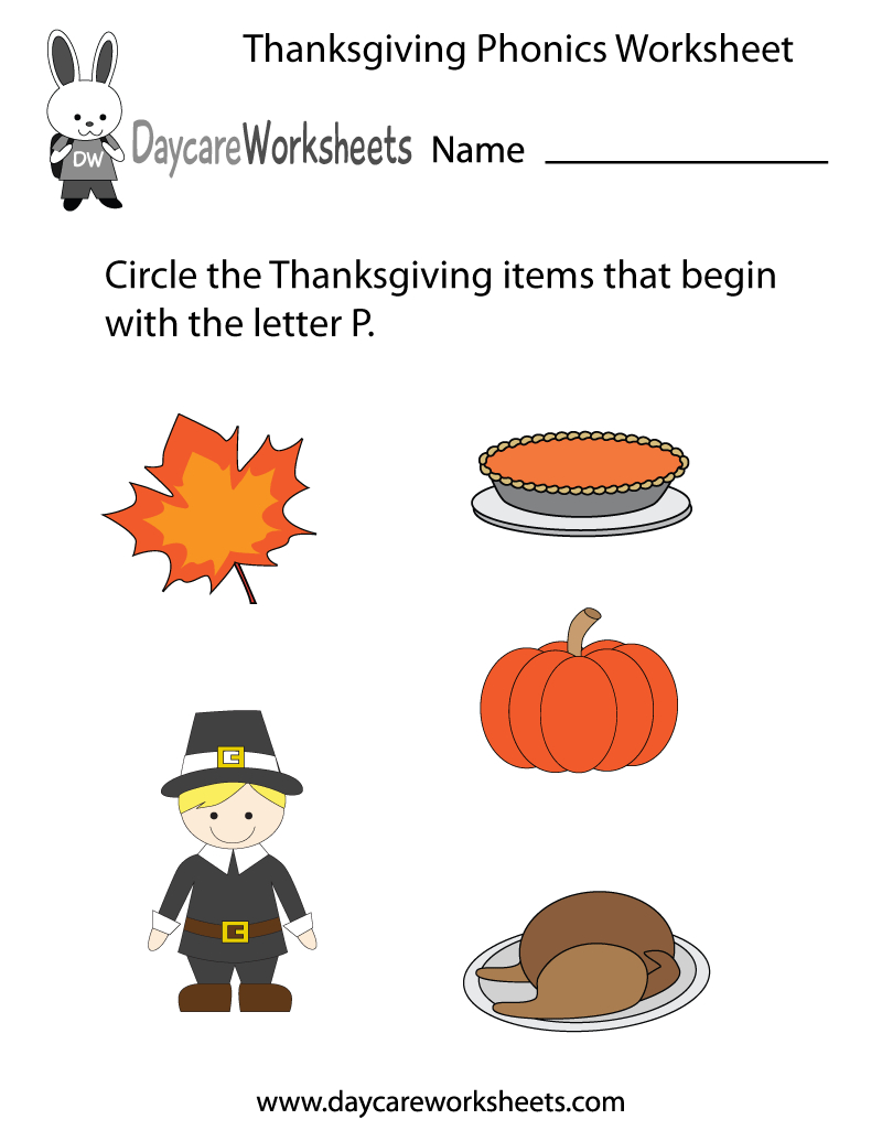 Free Preschool Thanksgiving Phonics Worksheet inside Thanksgiving Printables For Preschool
