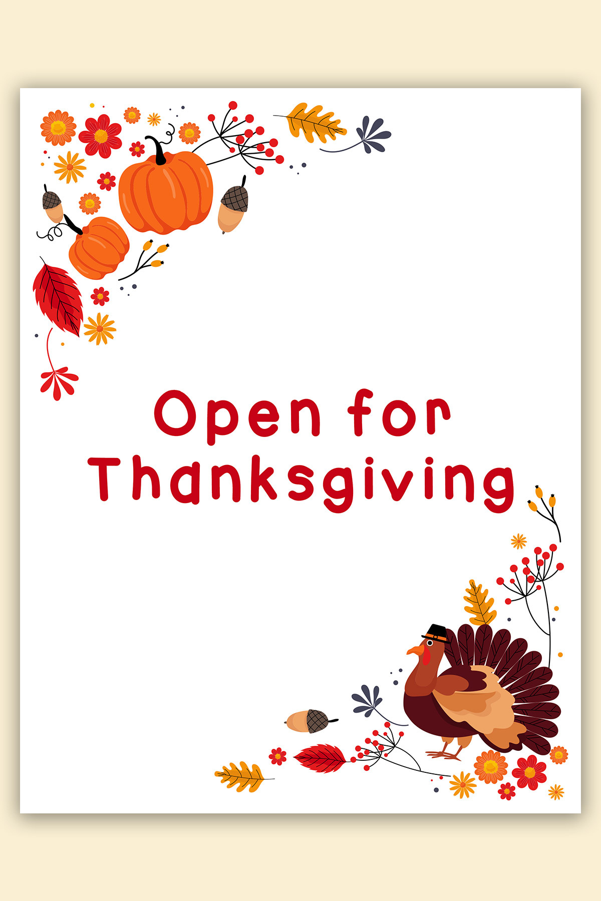 Free Printable Closed & Open For Thanksgiving Signs pertaining to Printable Thanksgiving Hours Sign