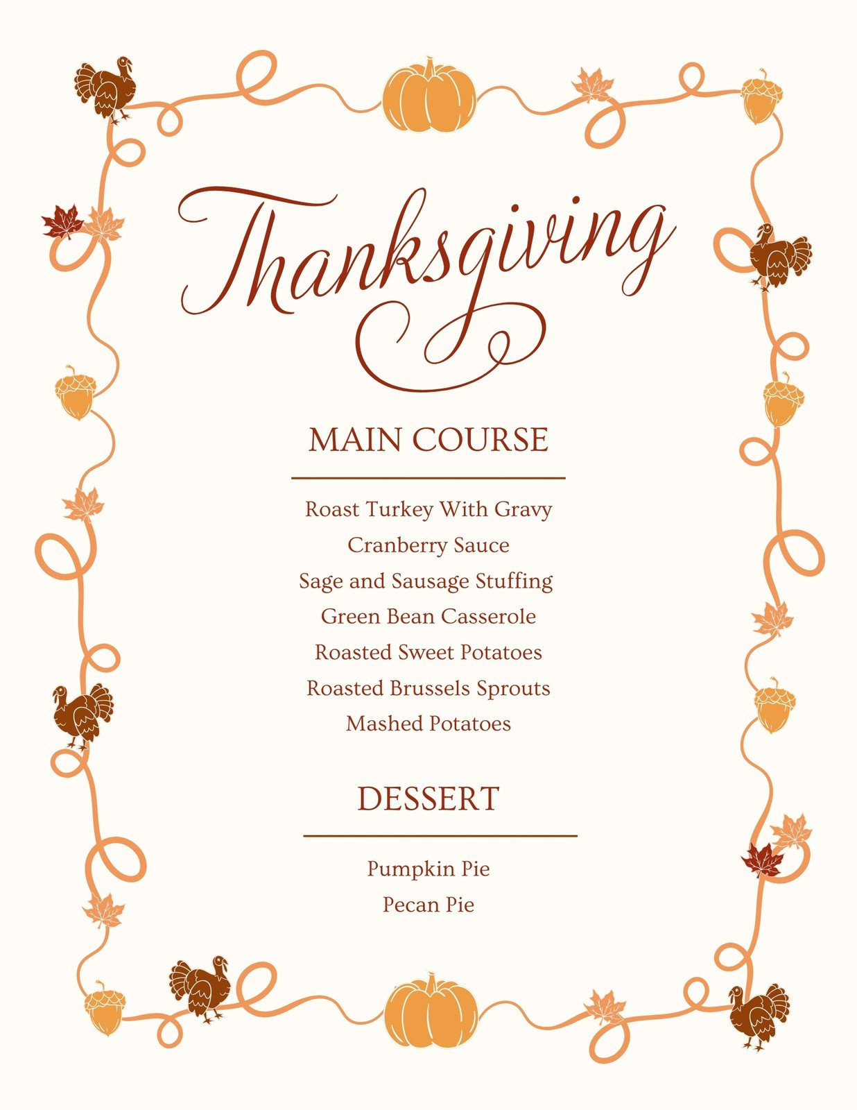 Free Printable, Customizable Thanksgiving Menu Templates | Canva for Thanksgiving Day Menu Templates