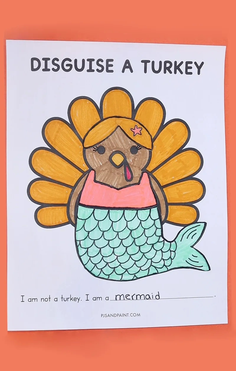 Free Printable Disguise A Turkey Template - Pjs And Paint throughout Mermaid Turkey Disguise Free Printable