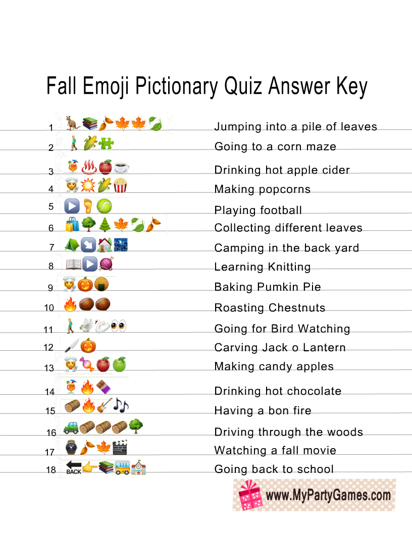 Free Printable Fall Emoji Pictionary Quiz With Answer Key regarding Thanksgiving Emoji Game With Answers Printable