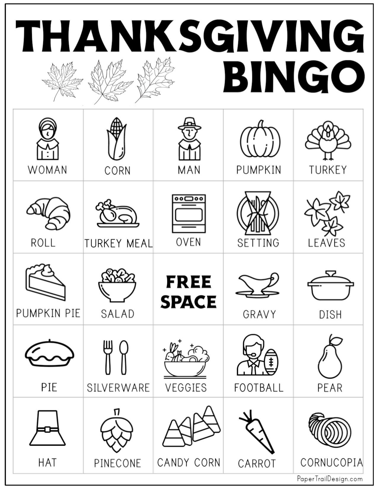 Free Printable Thanksgiving Bingo Cards - Paper Trail Design pertaining to Free Thanksgiving Bingo Printable Cards